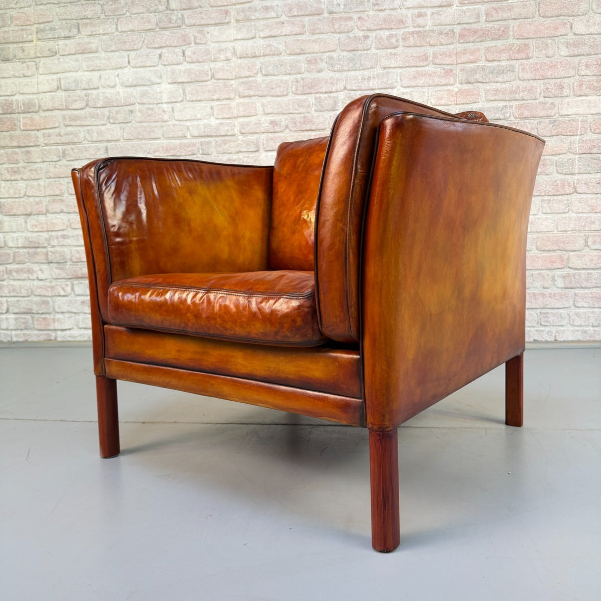 Vintage Danish Tan Leather Armchair – Hand Dyed Beautiful Patina