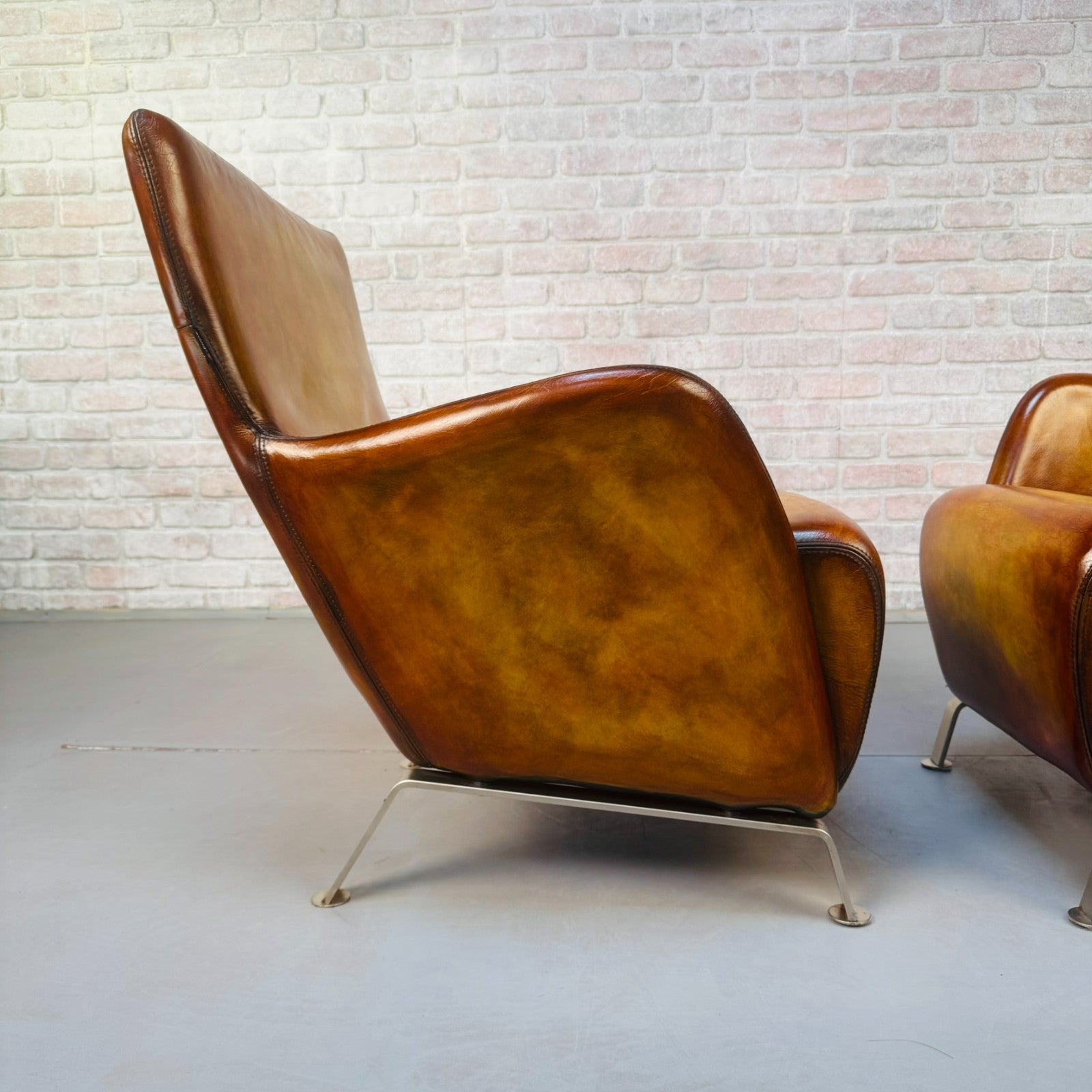 Contemporary Danish Hand Dyed Light Tan Leather Armchairs