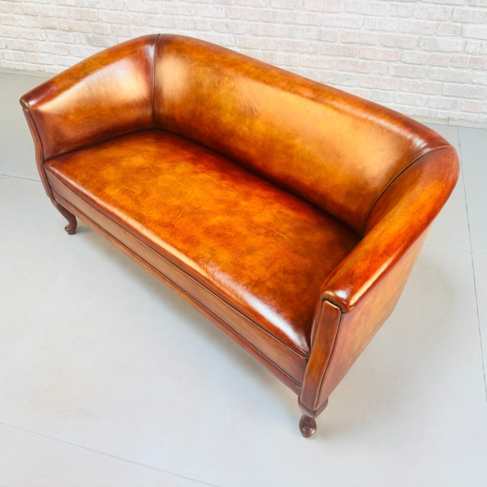 Vintage Danish Two Seater Tan Leather Sofa