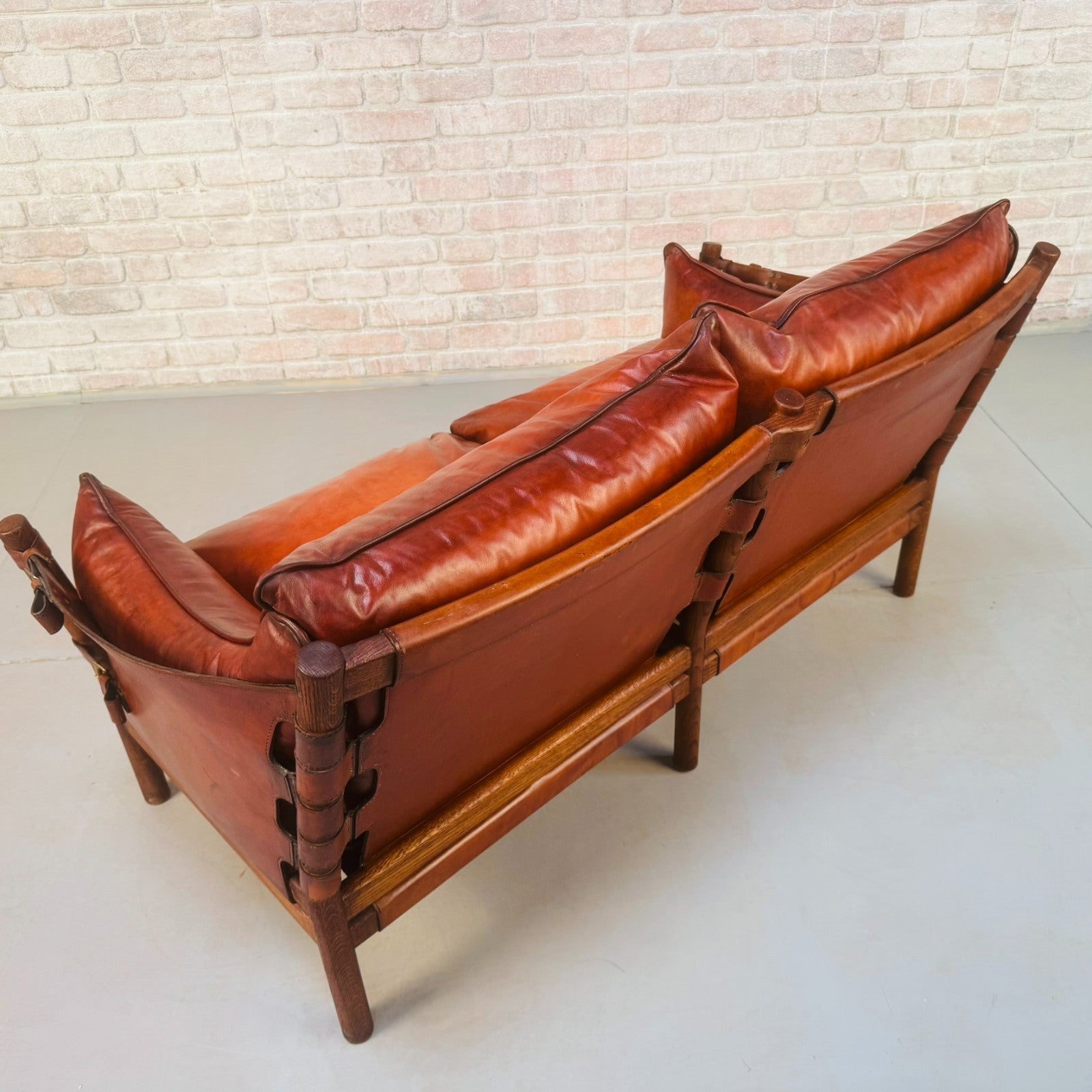 Vintage Swedish 60s Arne Norell “Ilona” Tan Leather Sofa & Pair of Safari Chairs