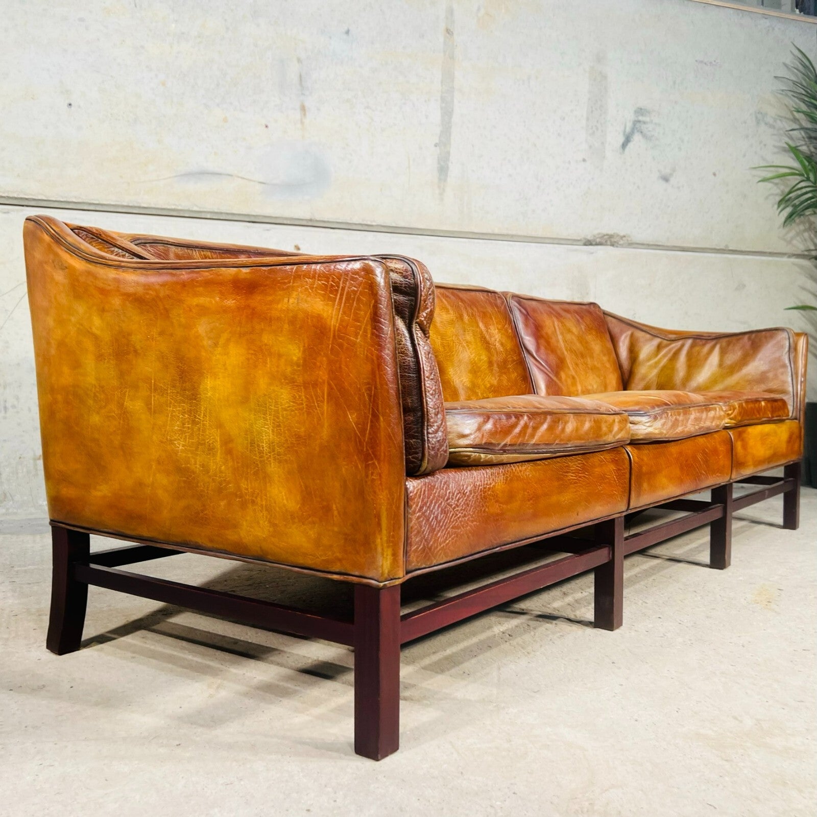 Vintage Erik Jorgensen 70s Danish Tan Three-Seater Leather Sofa