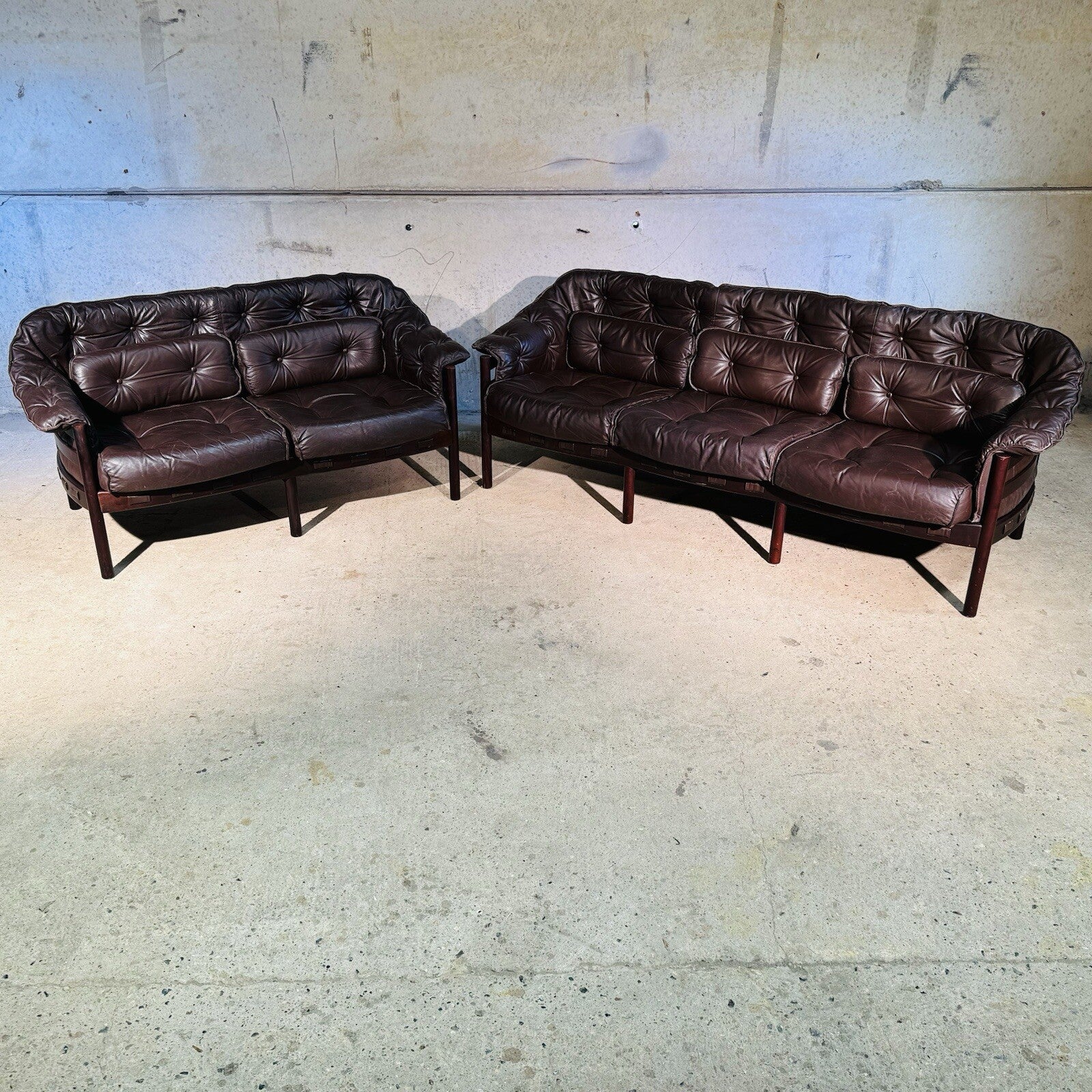 Arne Norrell Sofa Suite for Coja - Two-Seater + Three-Seater Brown Leather