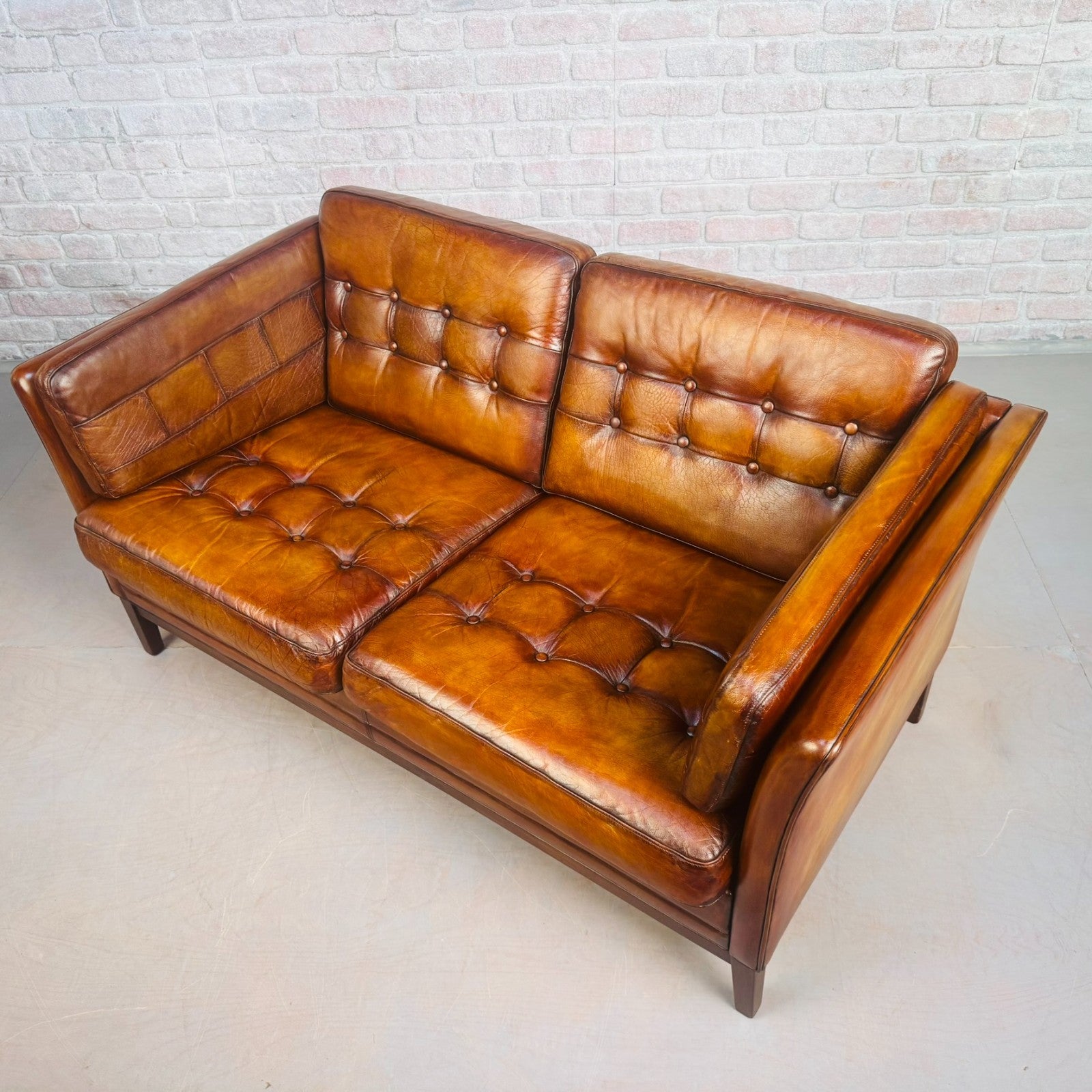 Pair of Vintage Danish Tan Leather Two Seater Sofas