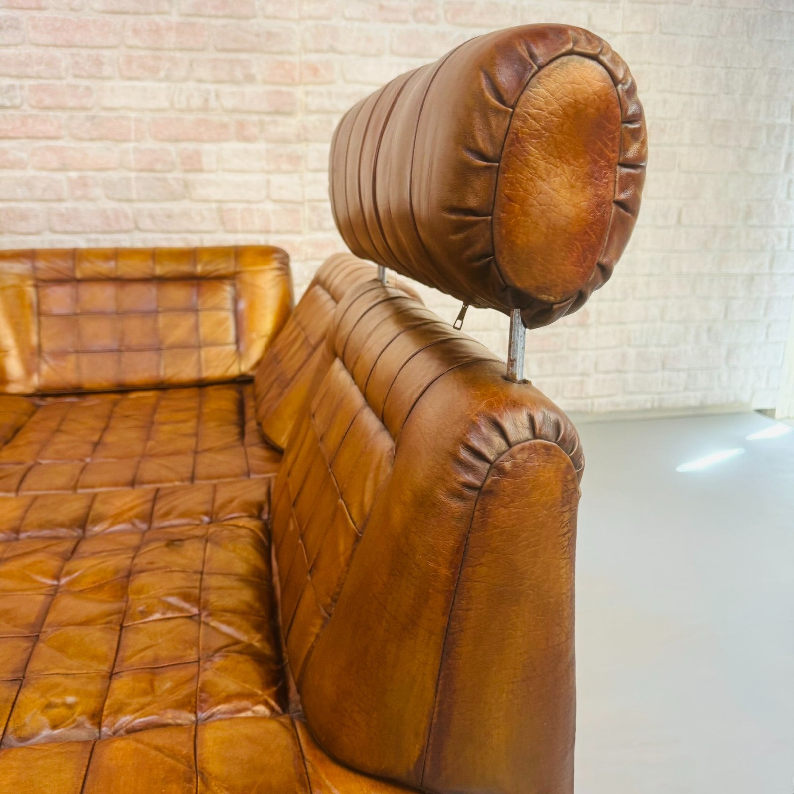 Rare Percival Lafer 60s Modular Sofa 4 Sections & Glass Top Table Tan Leather