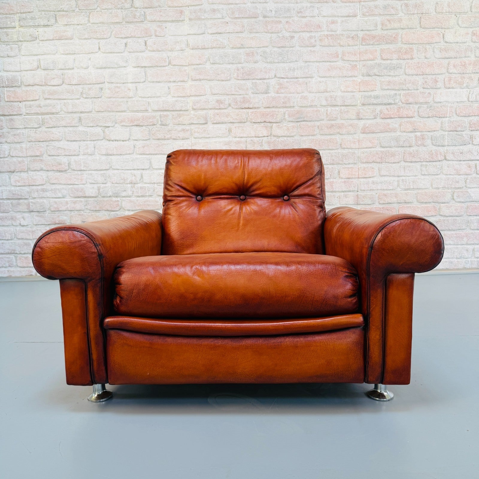 Vintage Danish Tan Leather Armchair – Hand Dyed