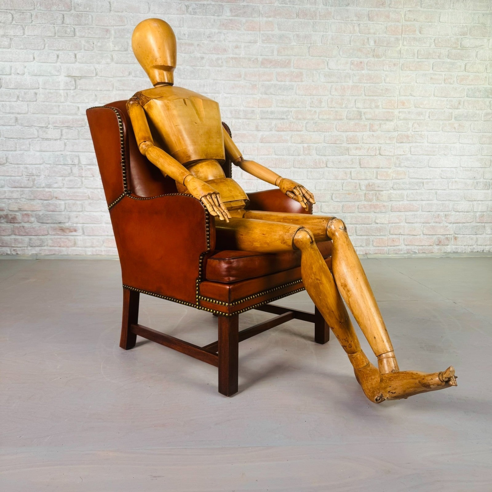 Neat Vintage Danish Leather Wingback Chair – Hand-Dyed Tan Colour
