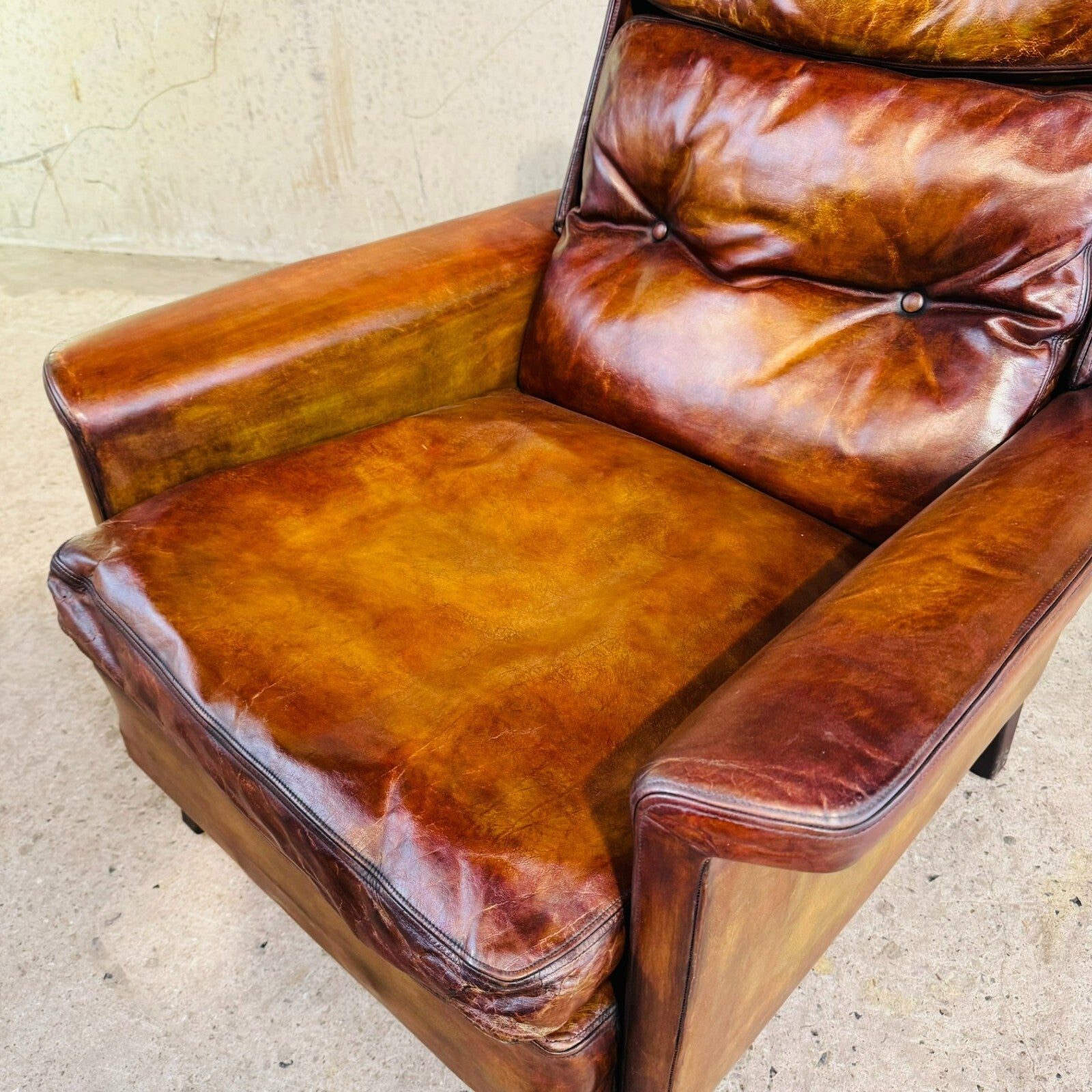 Vintage 70s Danish High-Back Tan Leather Chair – Timeless Comfort & Style