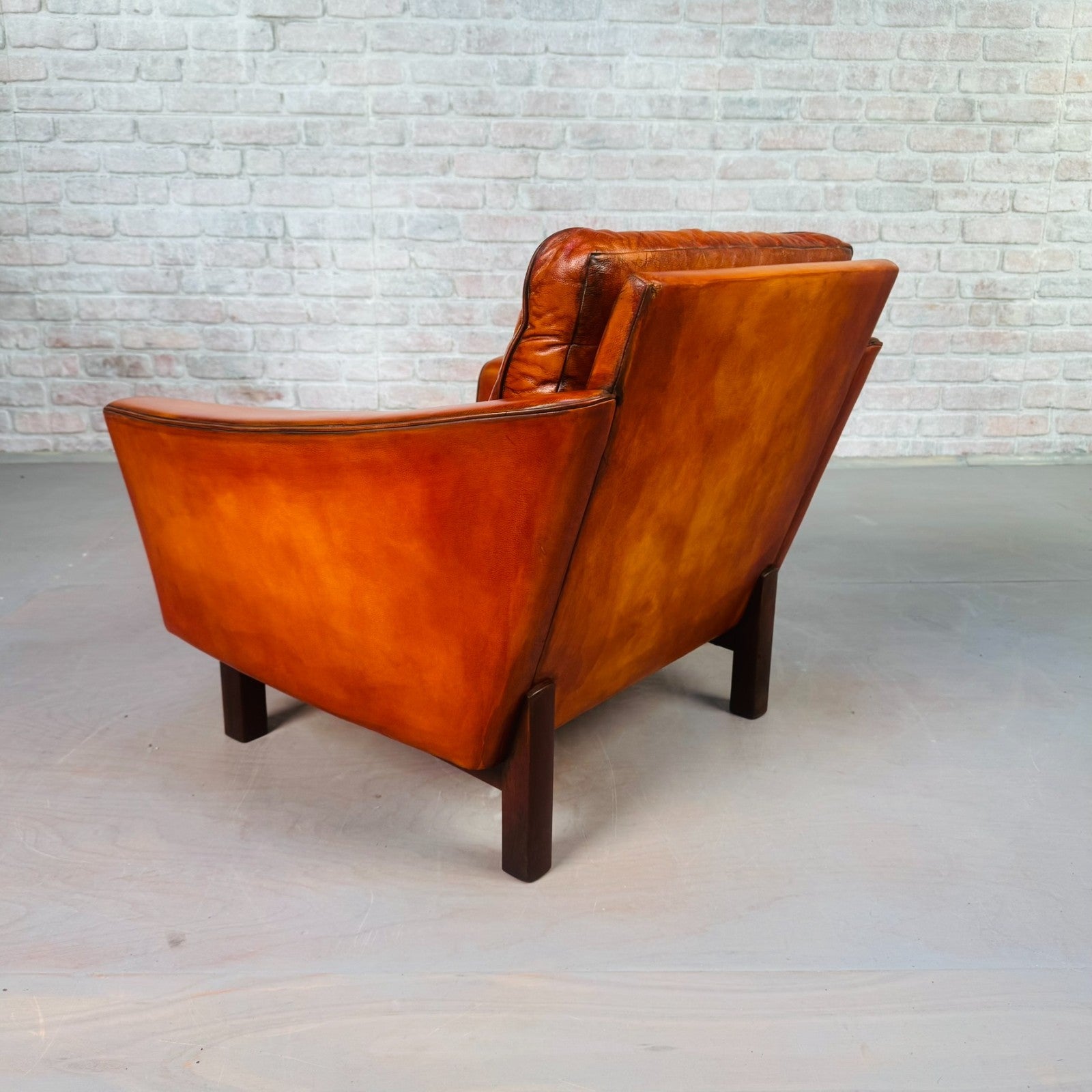 Vintage Danish Cognac Leather Armchair – Curved Arms