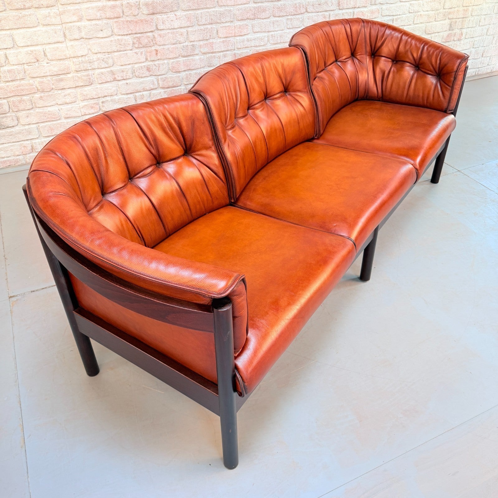 Vintage Arne Vodder Nielaus Møbler Danish Cognac Leather 3 Seater Sofa