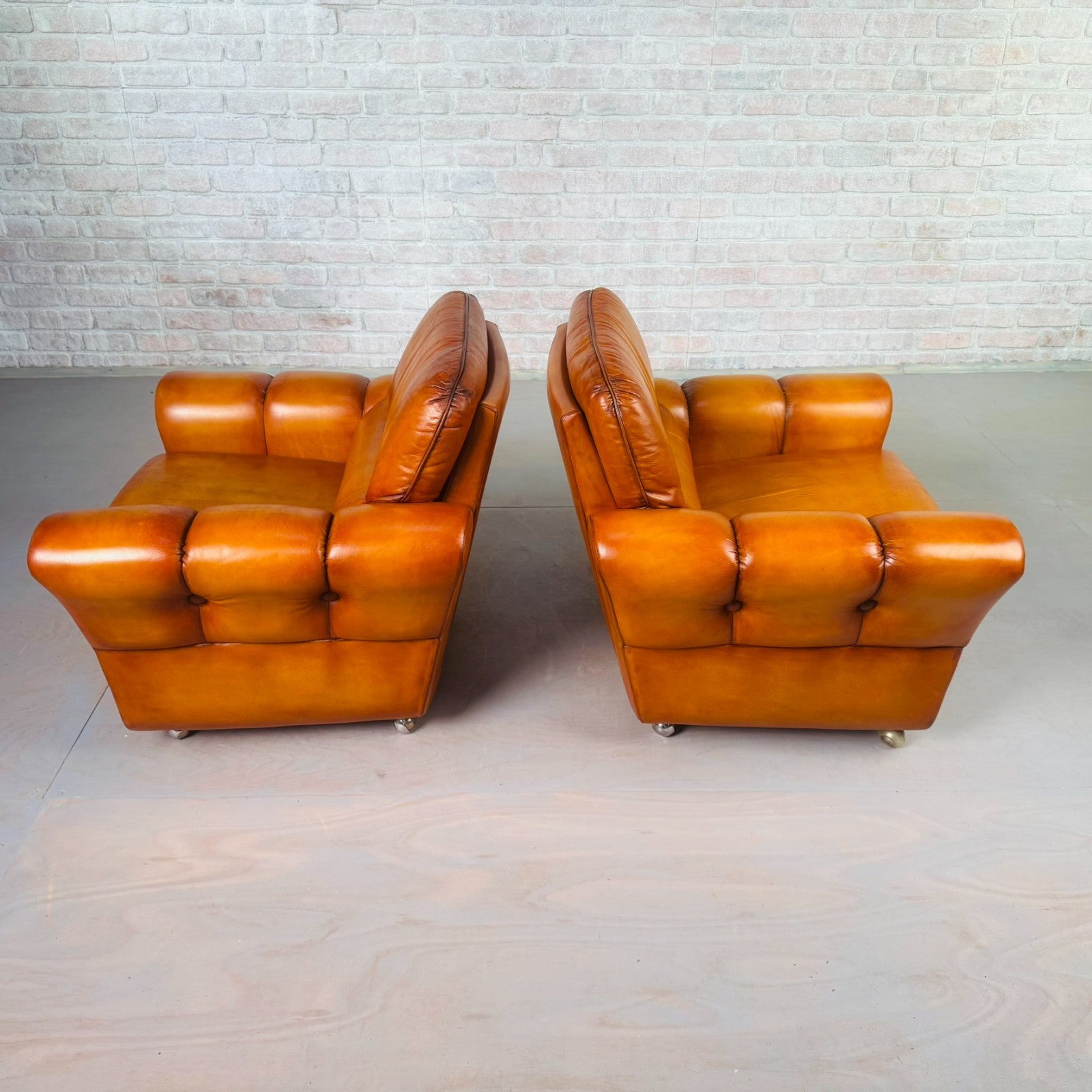 Pair of Vintage Danish Cognac Leather Armchairs – Hand-Dyed Patina
