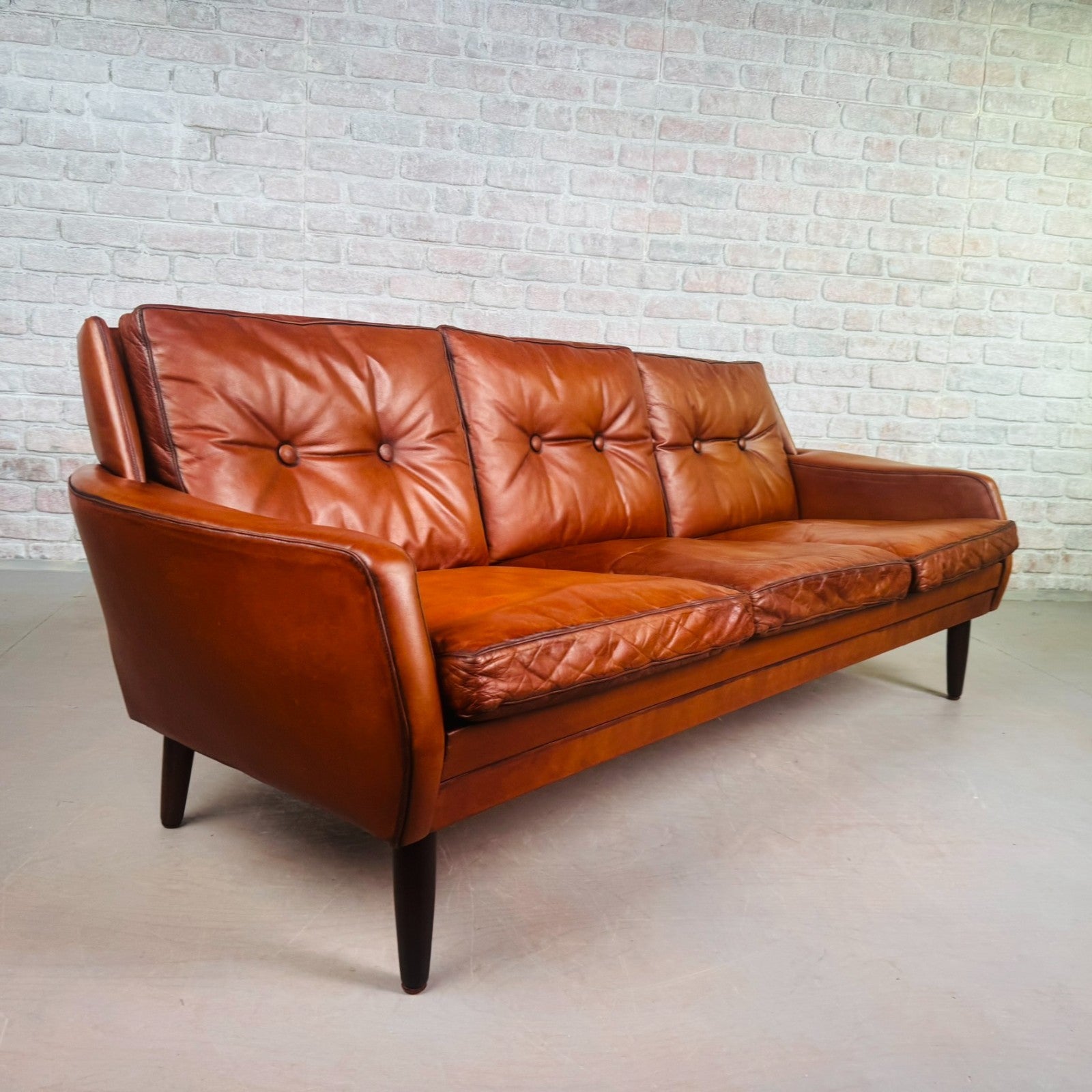 1970s Danish Svend Skippers Tan Leather Sofa – Sleek