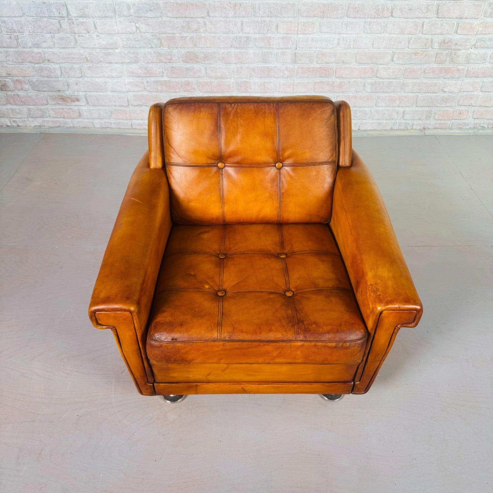 Vintage Danish Tan Leather Armchair by Svend Skipper