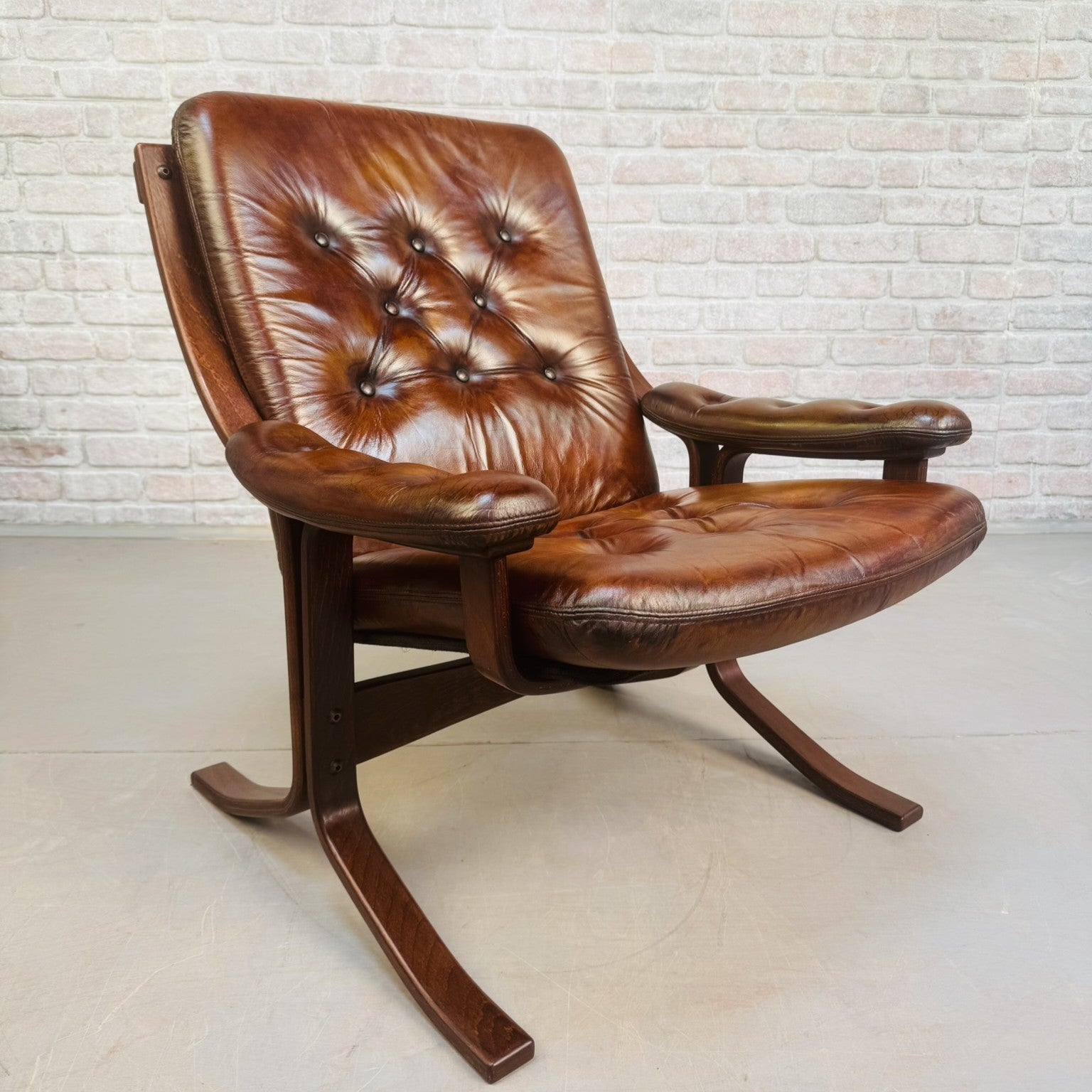 Vintage Danish Tan Leather Bentwood Armchair High Back Mid Century Chair