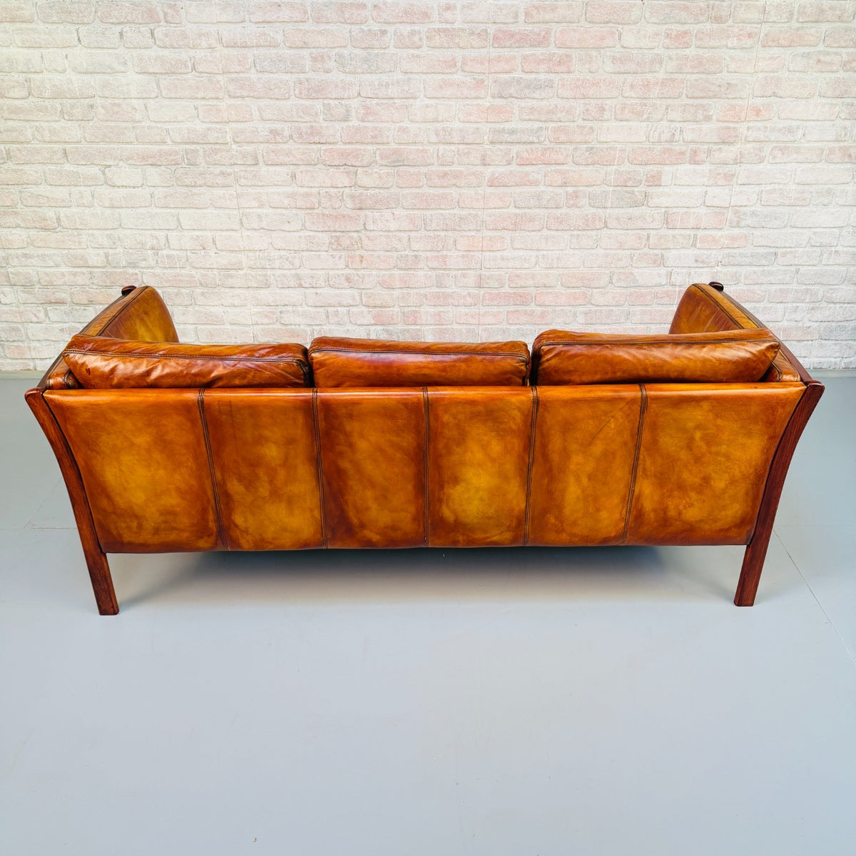 Vintage Danish Tan Leather 3 Seater Sofa – Hand Dyed Beautiful Patina