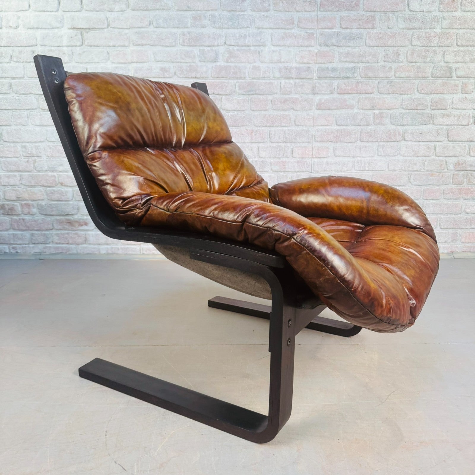 Vintage 1970s Swedish Cantilever Tan Leather Armchair – Stylish, Comfortable