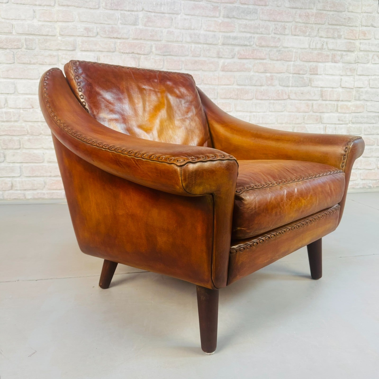 Vintage 60s Aage Christiansen "Matador" Tan Leather 2 Seater Sofa & Chair