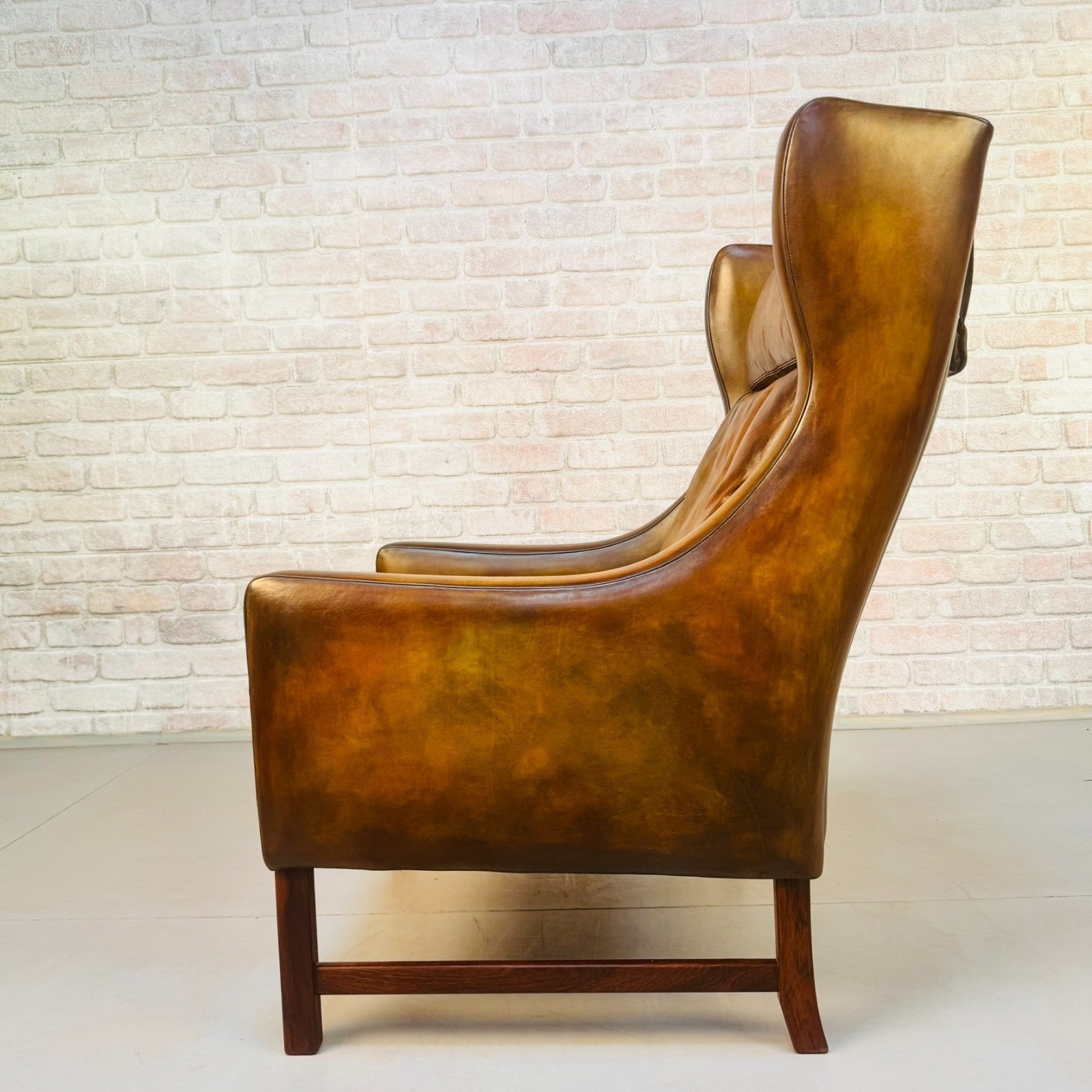 Vintage 1960s Fredrik Kayser Wingback Tan Leather Chair for Vatne Møbler