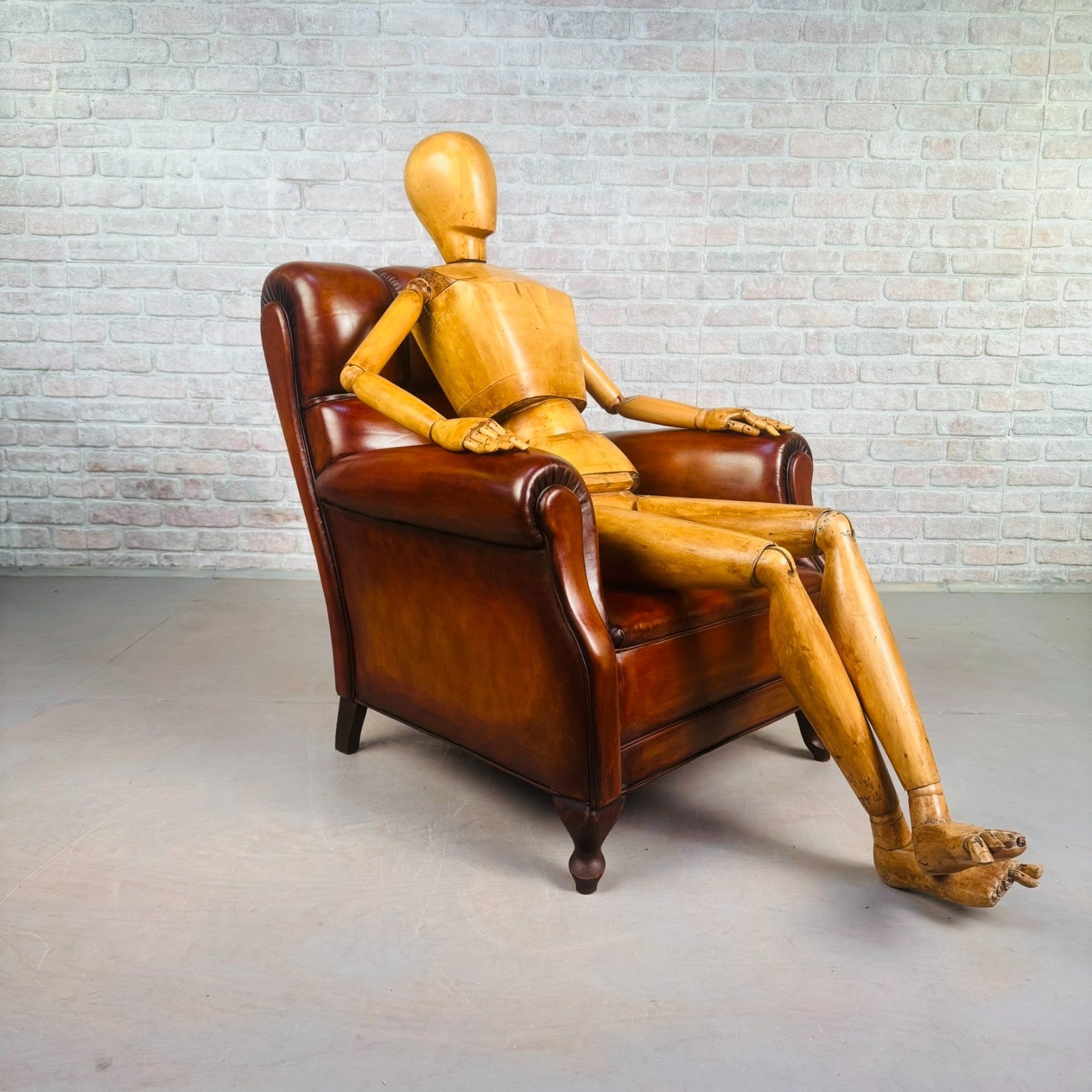 Vintage Danish High Back Tan Leather Armchair