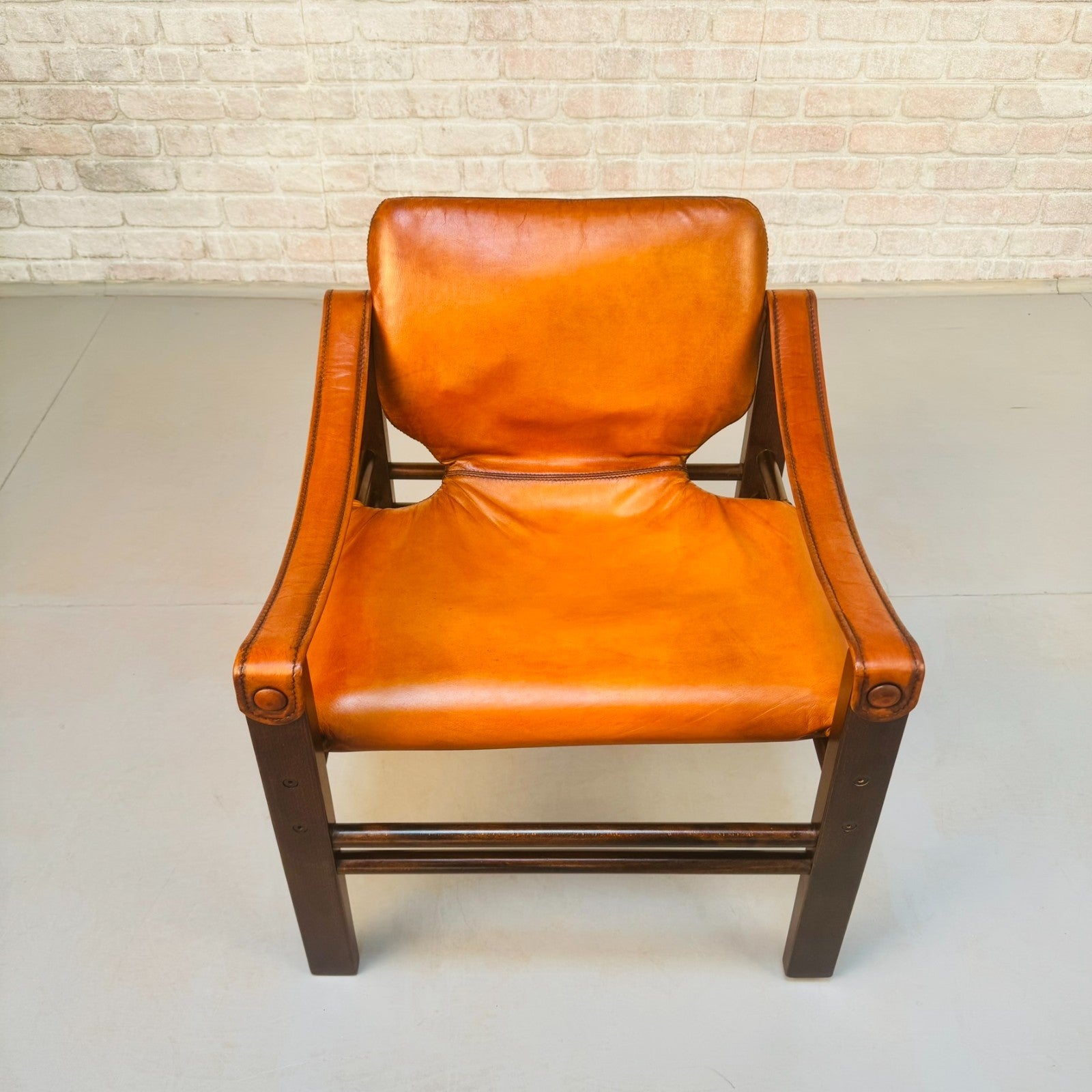 Vintage Danish Safari Chair | Hand Dyed Tan Leather | Solid Beech Frame