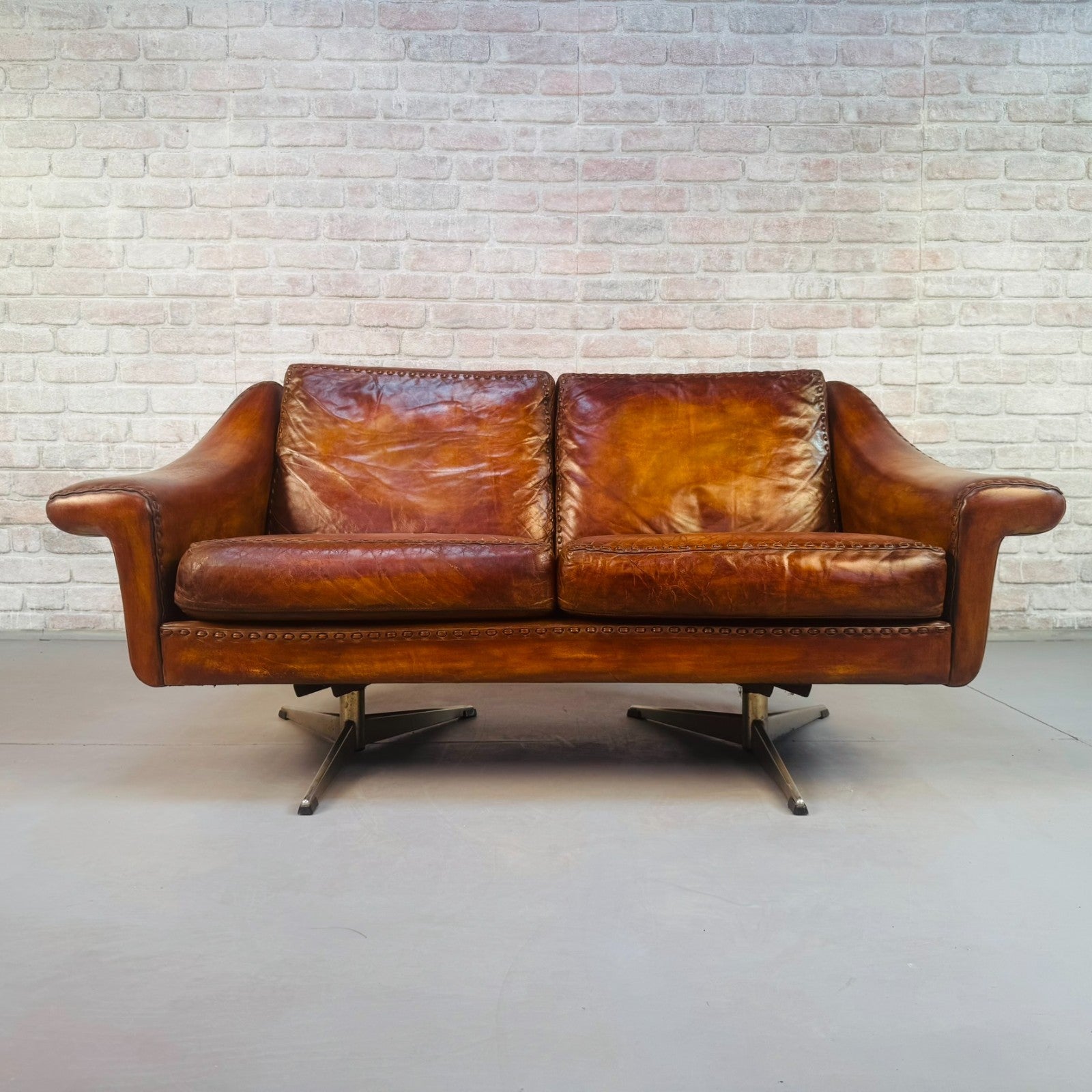 Vintage 60s Aage Christiansen "Matador" Tan Leather 2 Seater Sofa & Chair