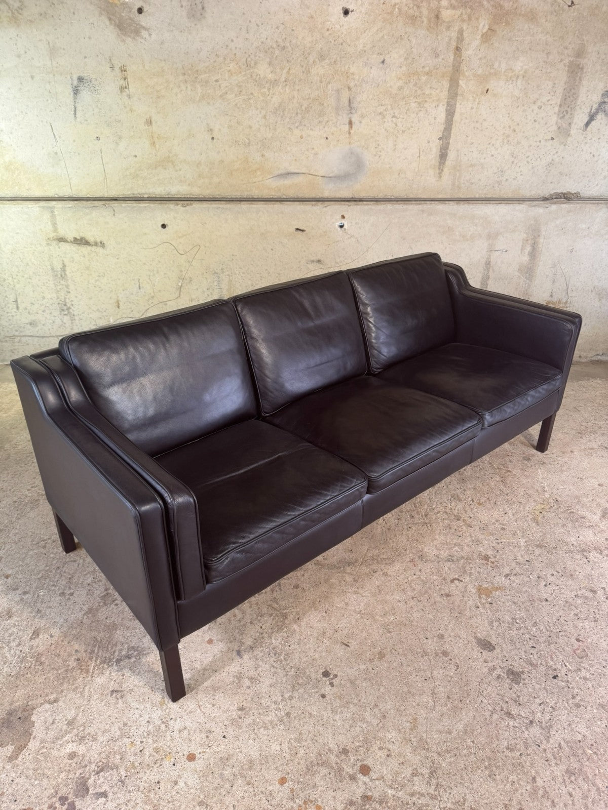 Vintage Danish Three-Seater Black Leather Sofa by Stouby – Stylish