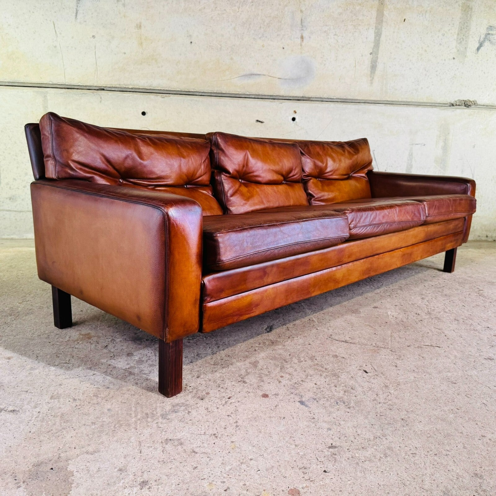 Stunning 1970s Danish George Thams Three-Seater Tan Leather Sofa