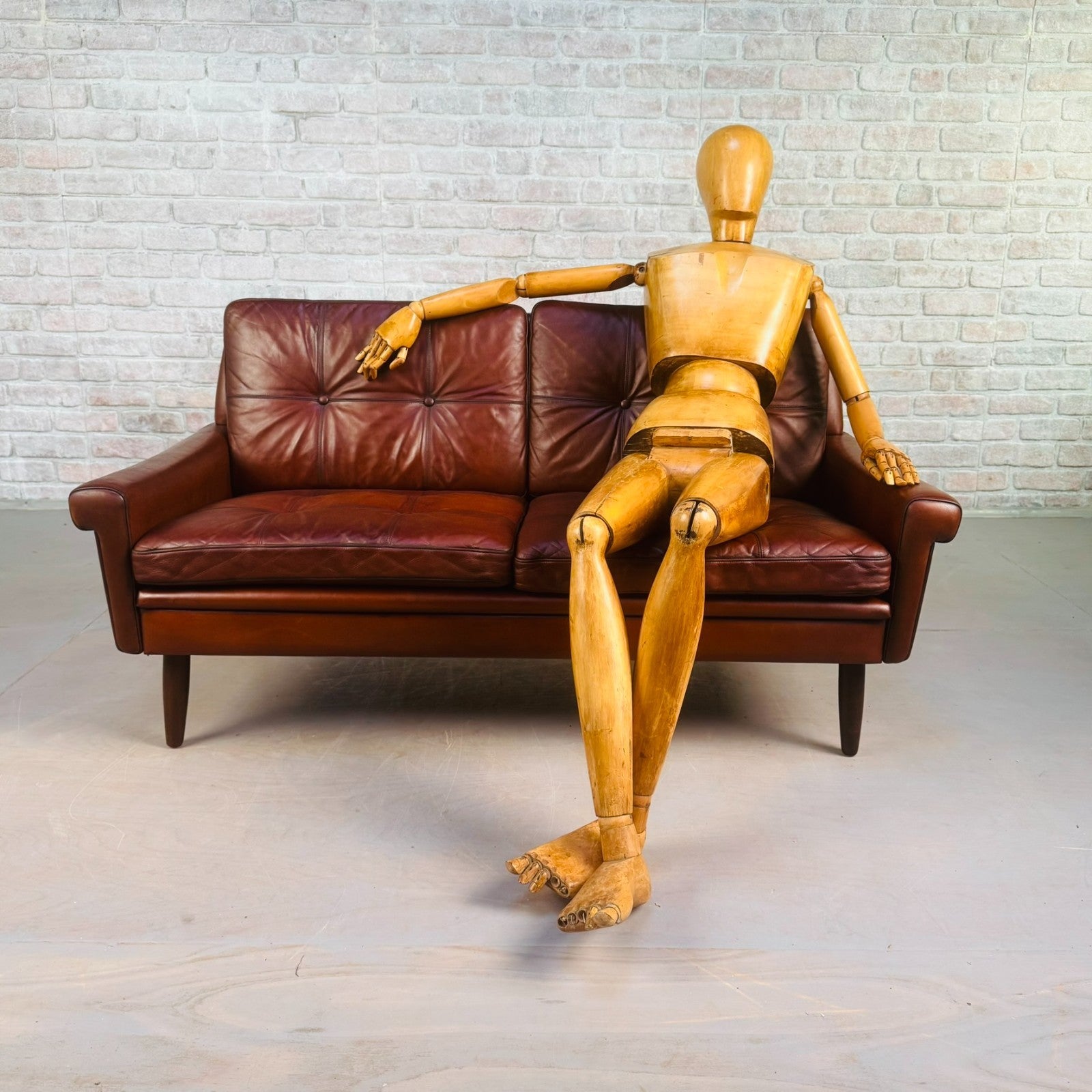 Vintage 1970s Svend Skipper Brown Leather Two-Seater Sofa