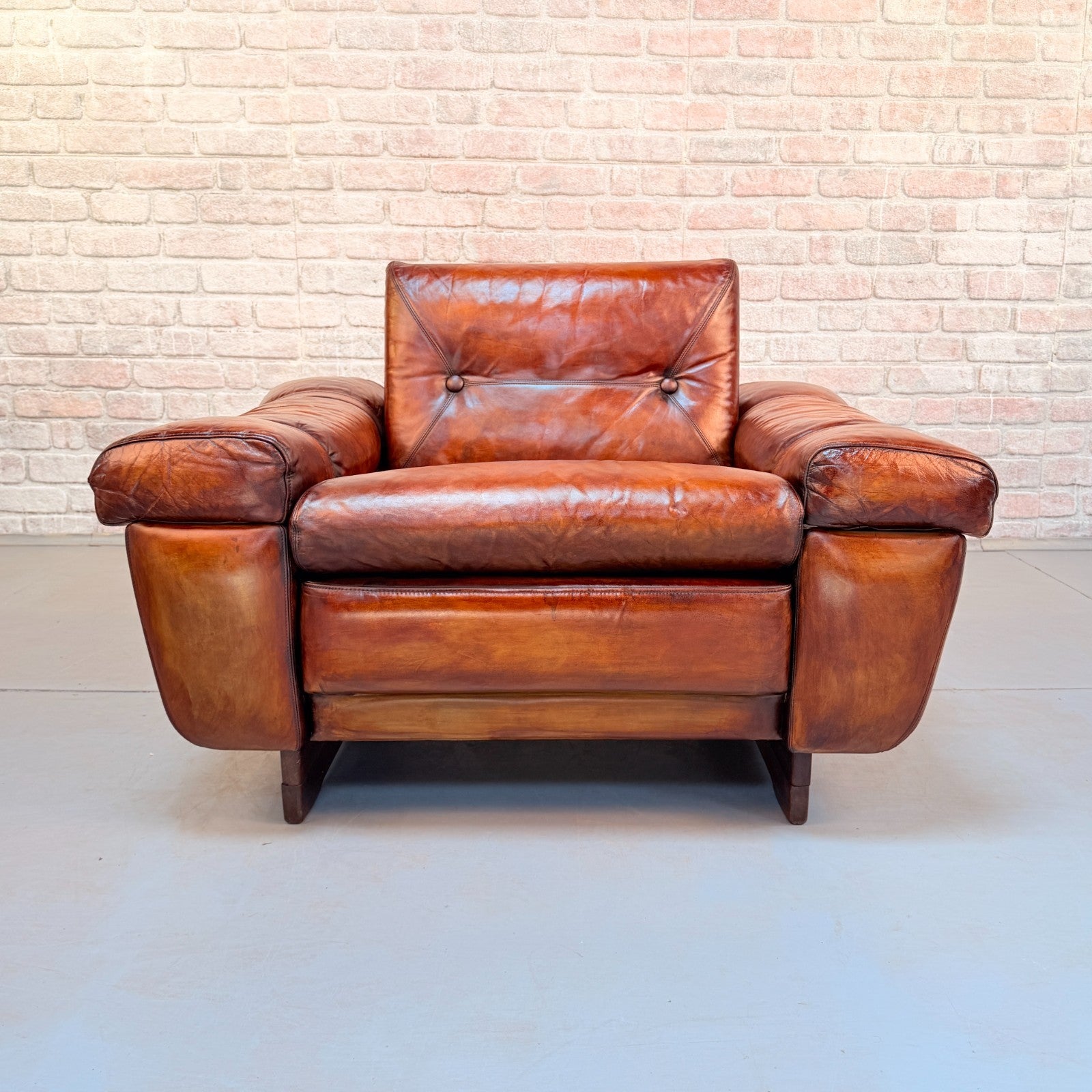 Vintage 1970s Svend Skippers Tan Leather Armchair Hand Dyed Cognac Patina