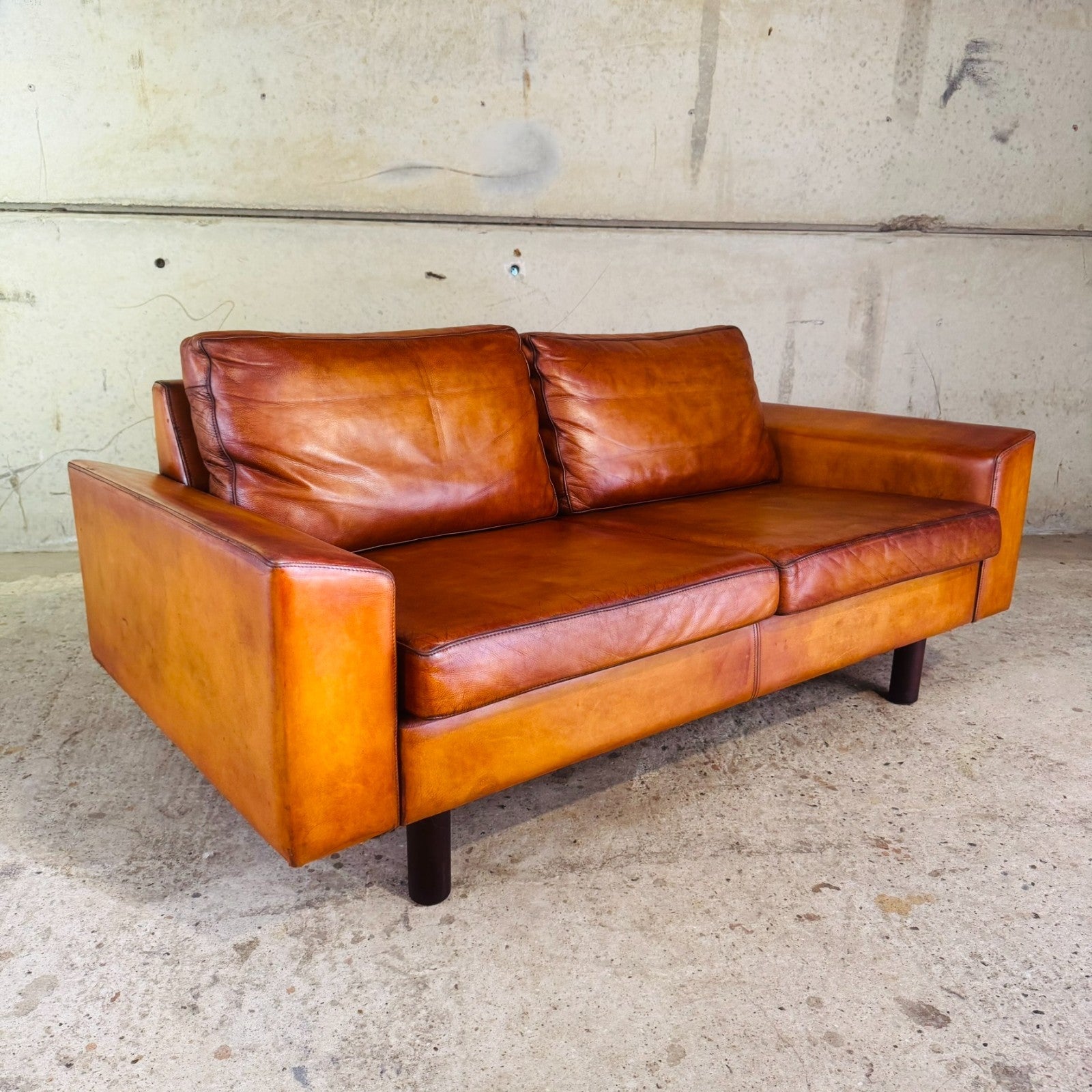 Vintage Pair of Mogens Hansen Tan Leather Two-Seater Sofas