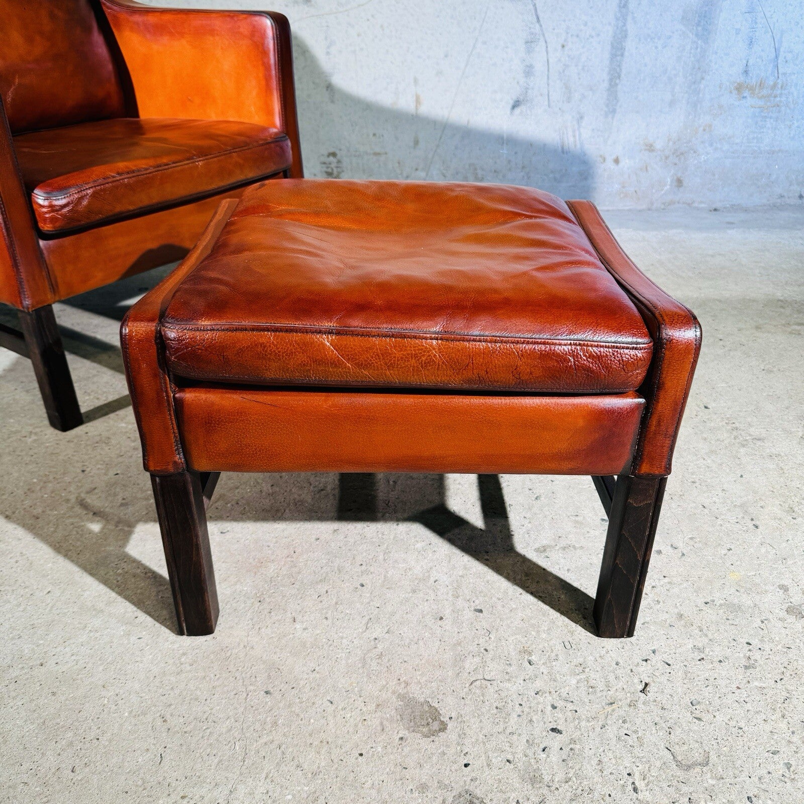 Fantastic 1970s Vintage Danish Cognac Leather Armchair & Footstool