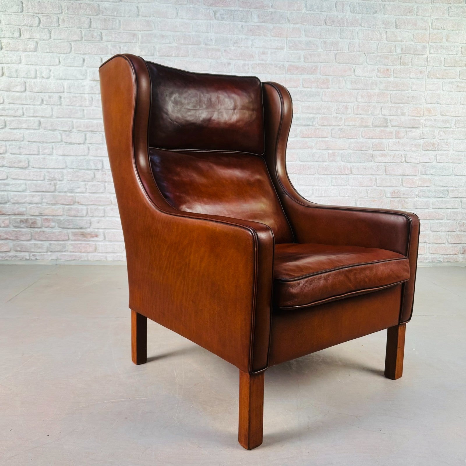 Vintage Danish 1970s High Back Dark Tan Leather Armchair
