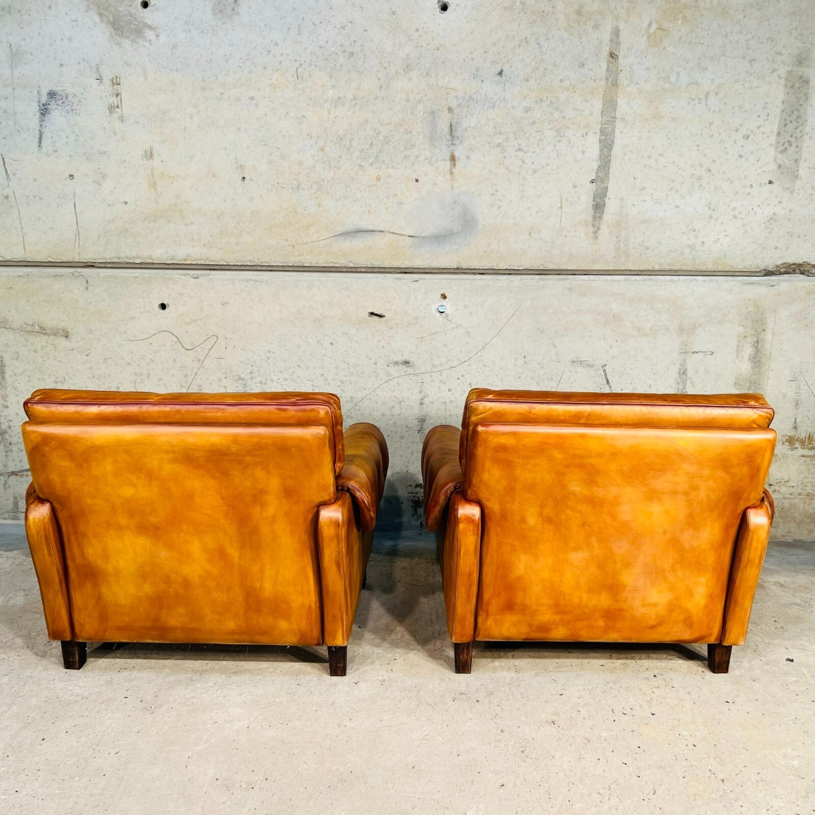 Pair of Vintage Danish 1970s Light Tan Leather Armchairs