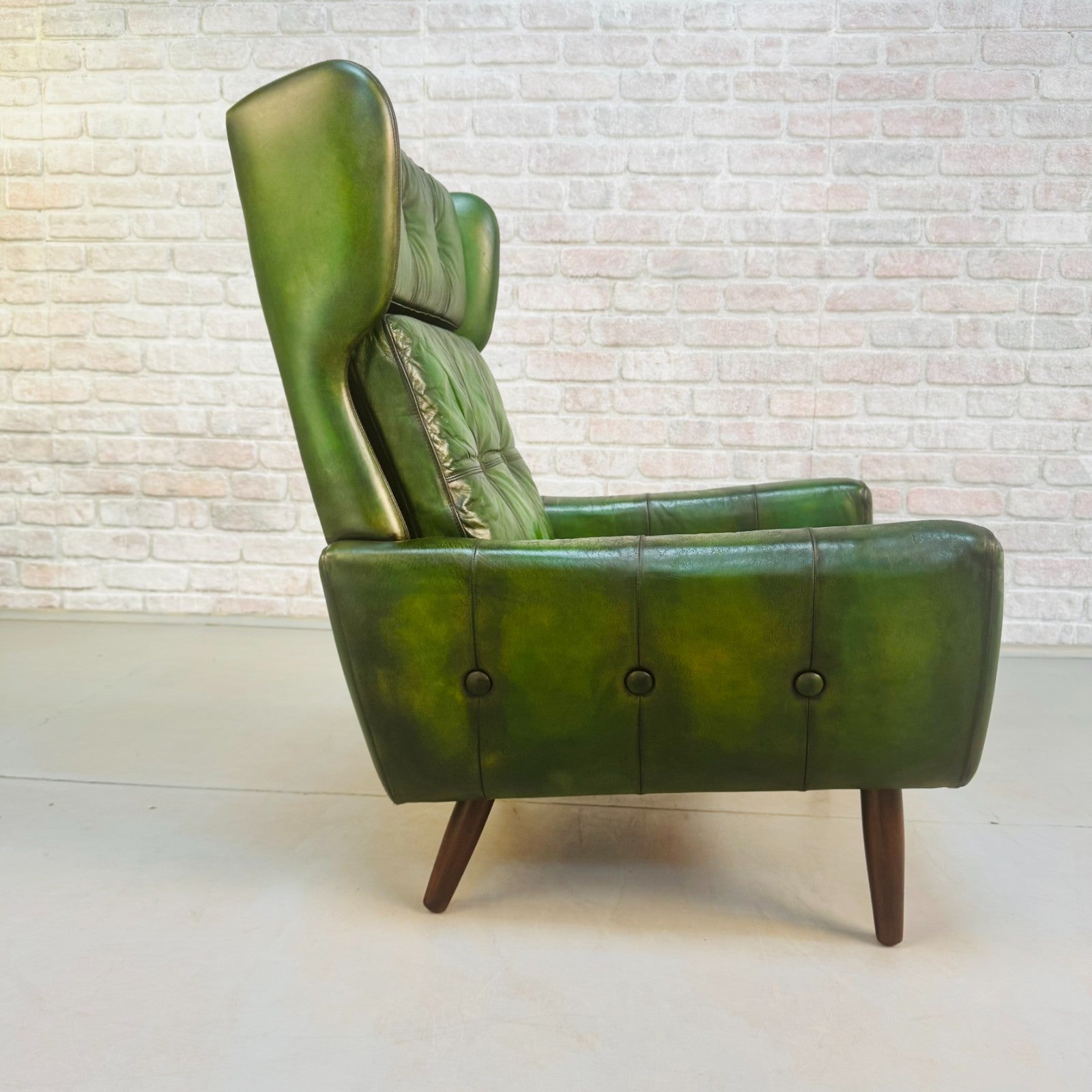 Vintage 1970s Svend Skippers High Back Green Leather Armchair