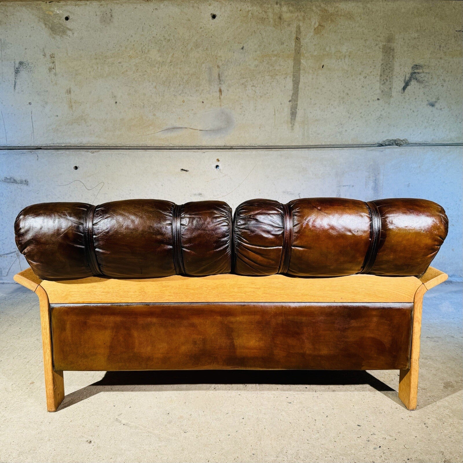 Nielaus Møbler Two-Seater Sofa Danish Design, Solid Oak, Hand-Dyed Leather