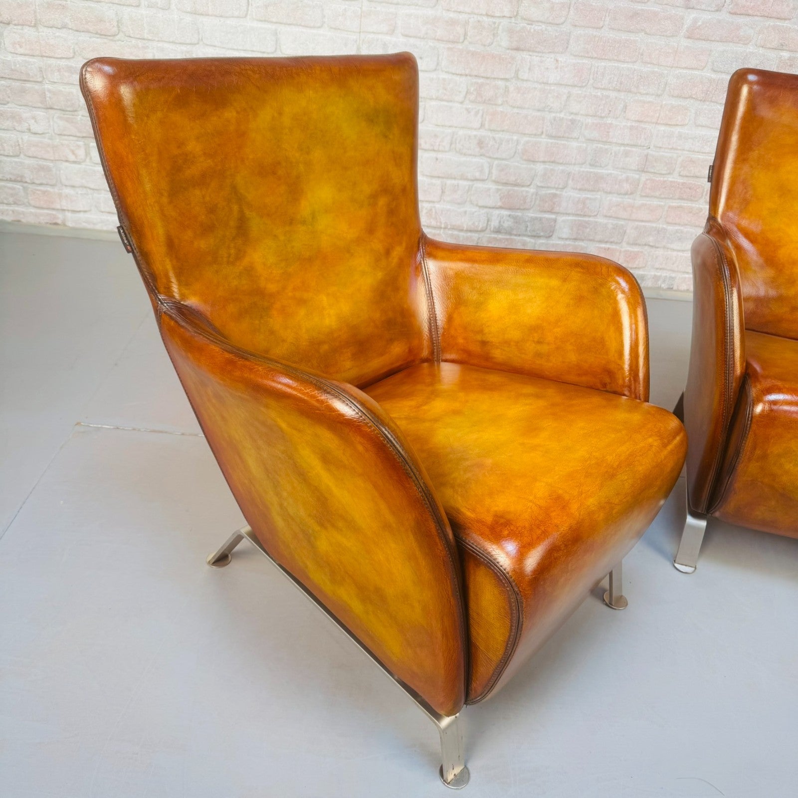 Contemporary Danish Hand Dyed Light Tan Leather Armchairs