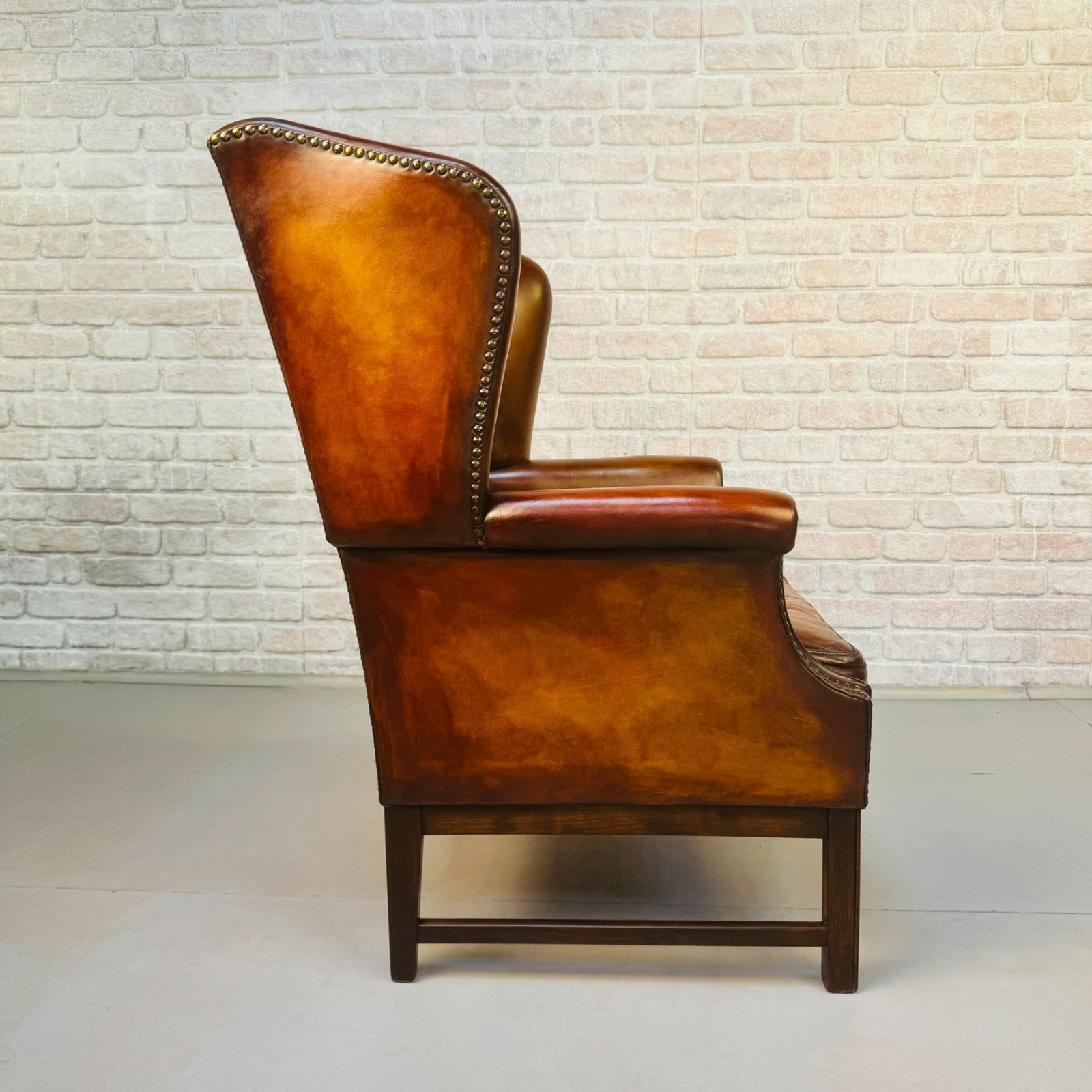 Neat Vintage Danish Leather Wingback Chair – Hand-Dyed Tan Colour
