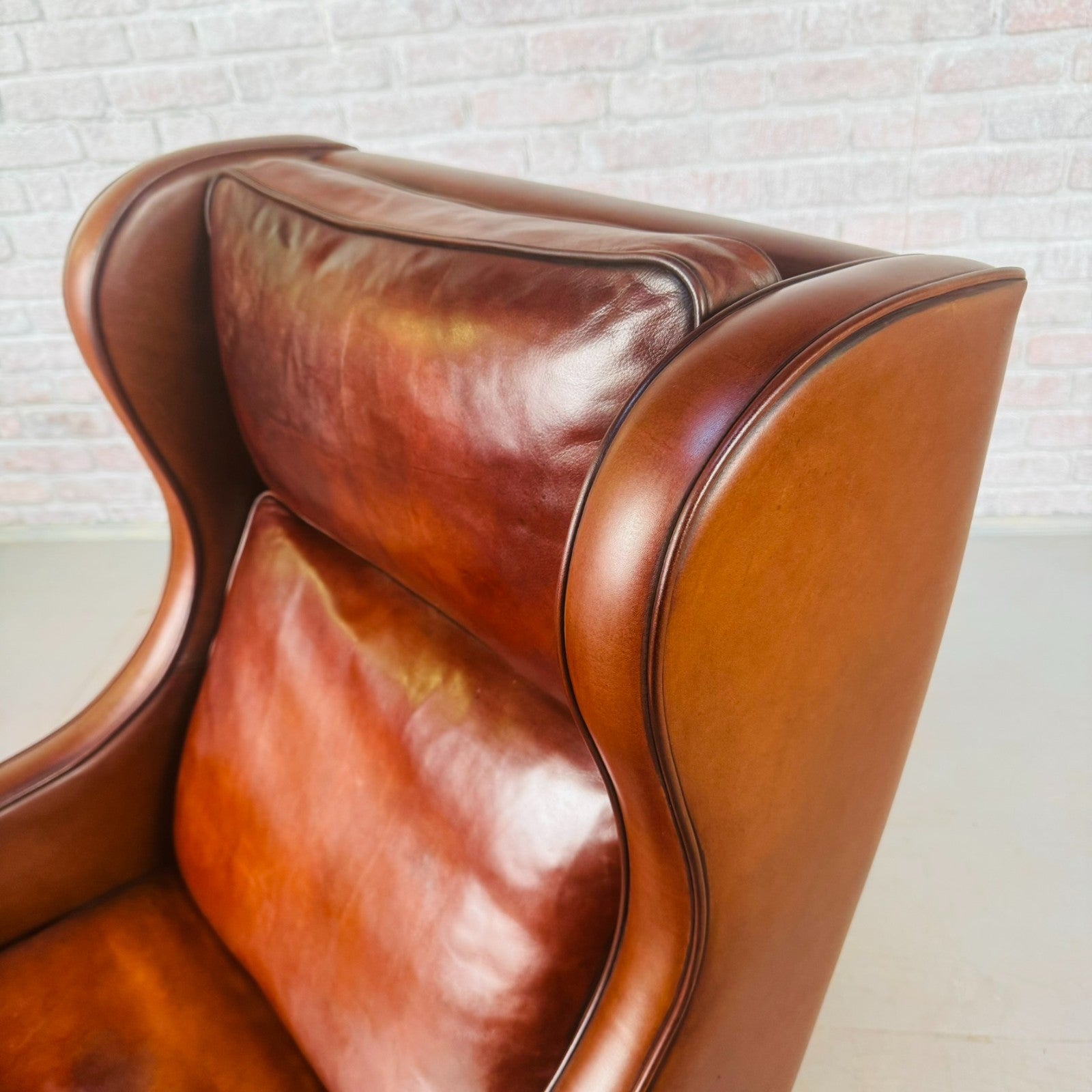 Vintage Danish 1970s High Back Dark Tan Leather Armchair