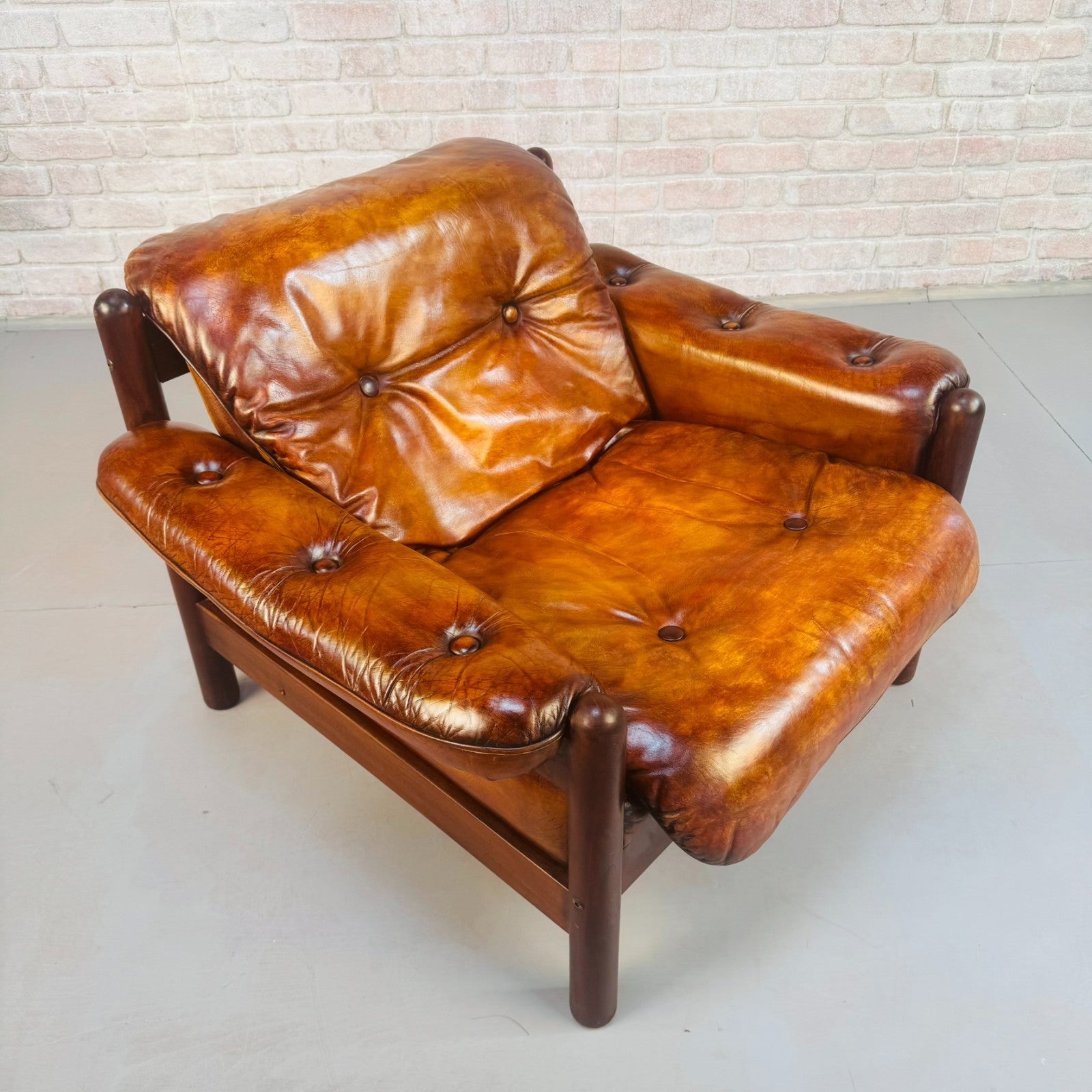 Vintage 1970s Swedish Arne Norell Two-Seater Sofa & Chair Tan Leather Set