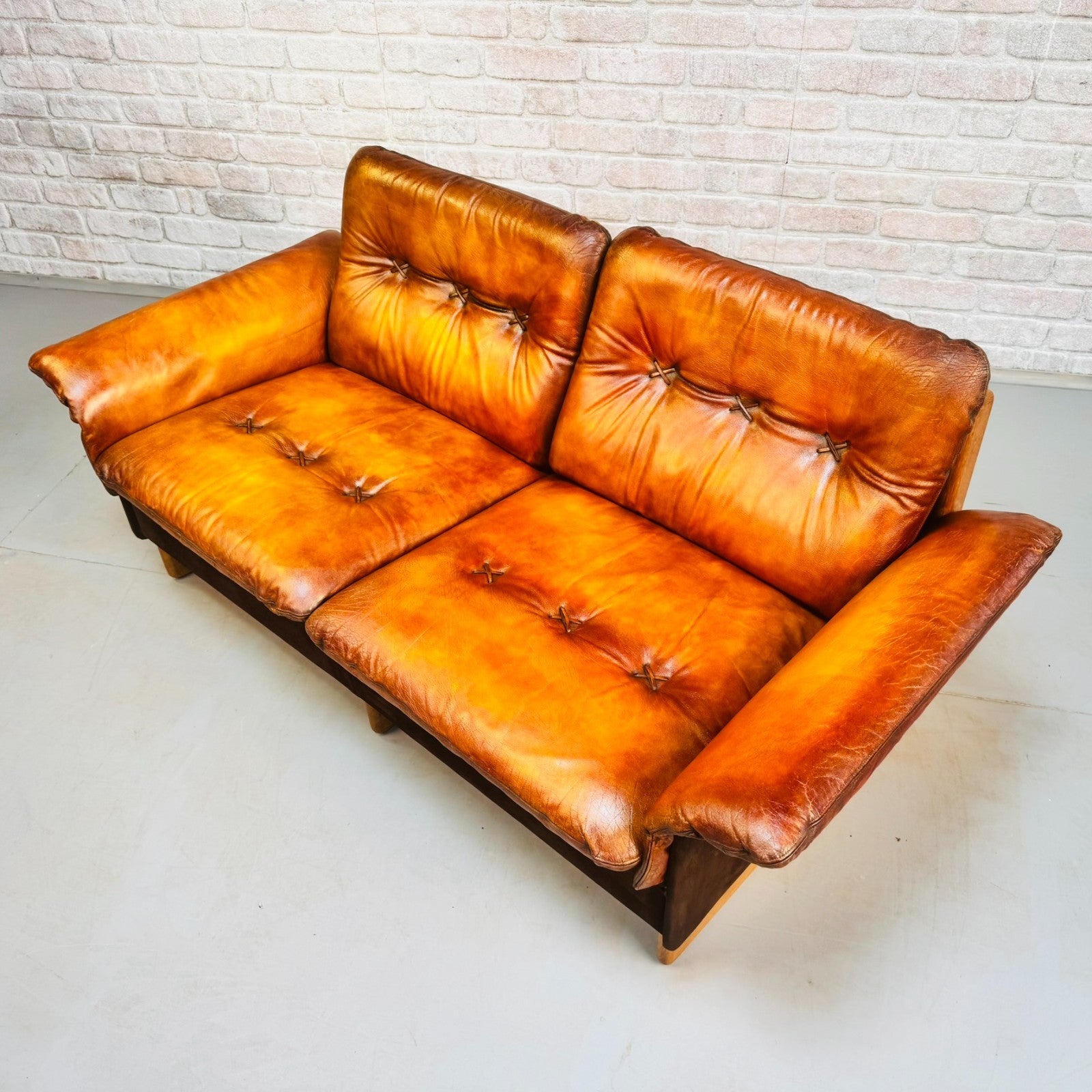 Vintage De Sede Two Seater Tan Leather Sofa