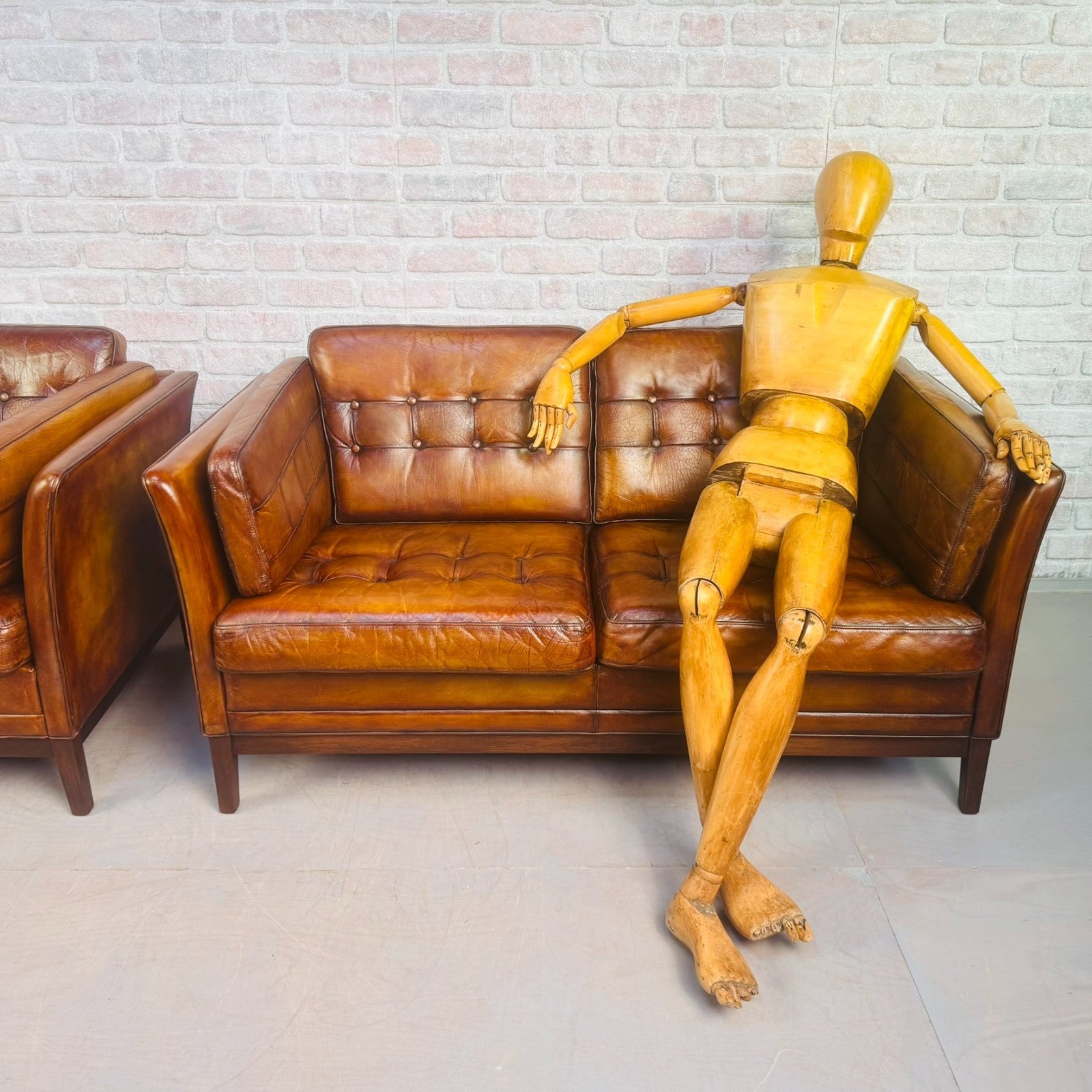 Pair of Vintage Danish Tan Leather Two Seater Sofas