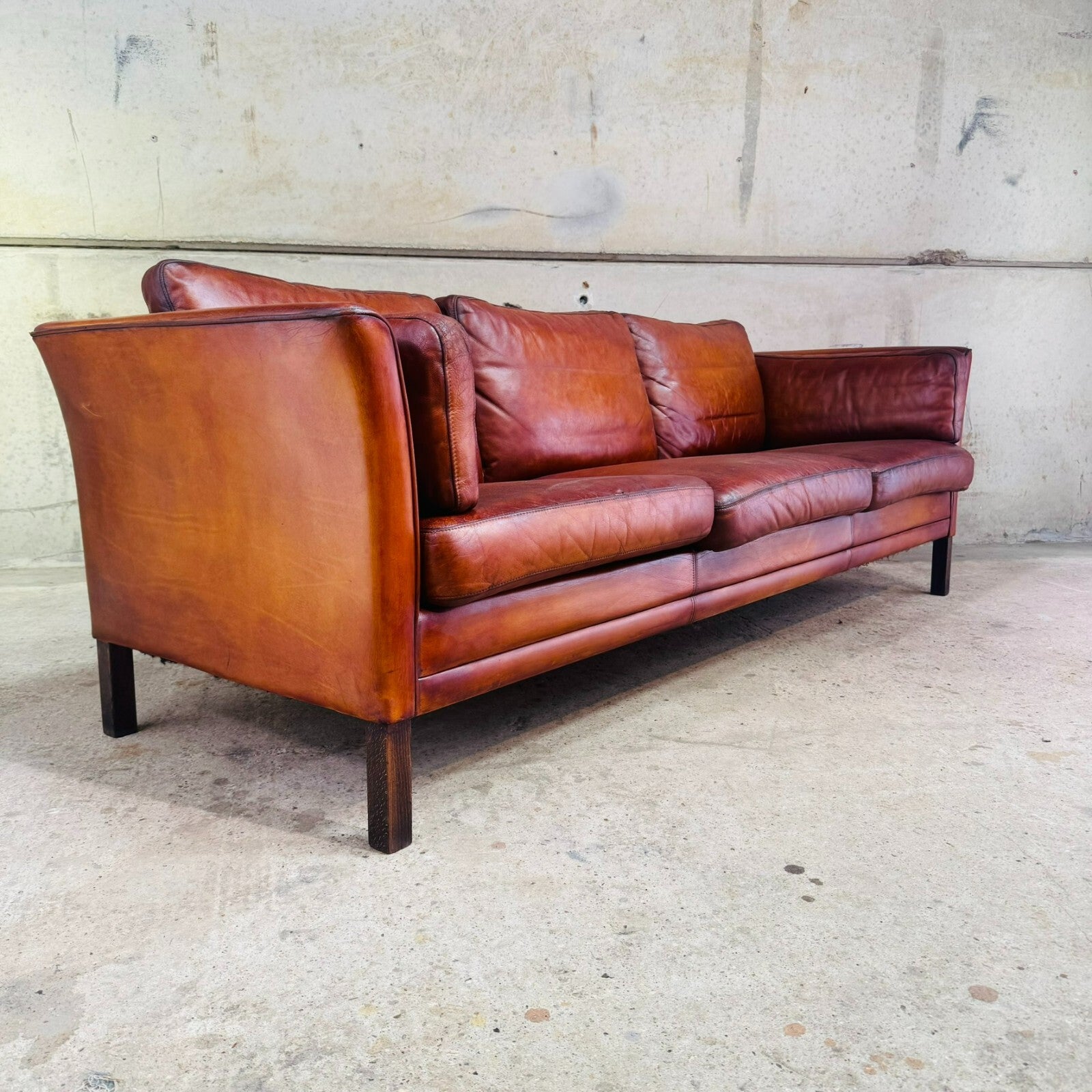 Danish 1970s Cognac Leather Three-Seater Sofa by Mogens Hansen