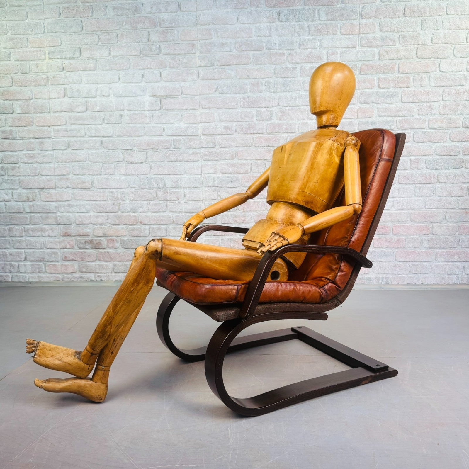 Vintage Danish Bentwood Tan Leather Armchair – Compact, Comfortable