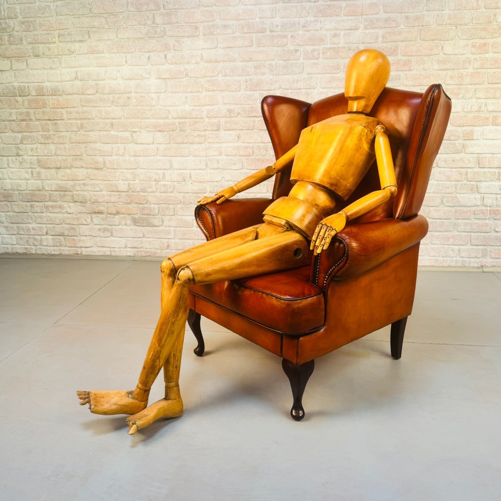 Vintage Danish Wingback Chair Tan Leather | Scandinavian Lounge Armchair