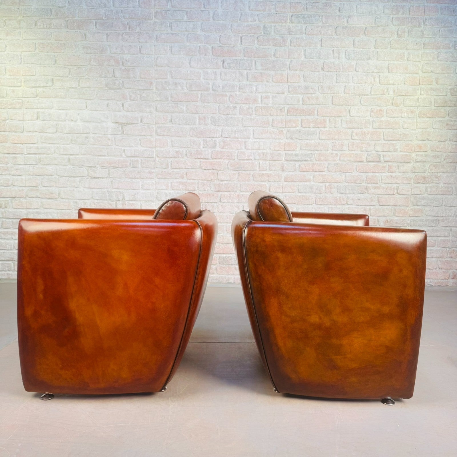 Neat Pair of Contemporary Danish Tan Leather Armchairs – Compact, Comfortable