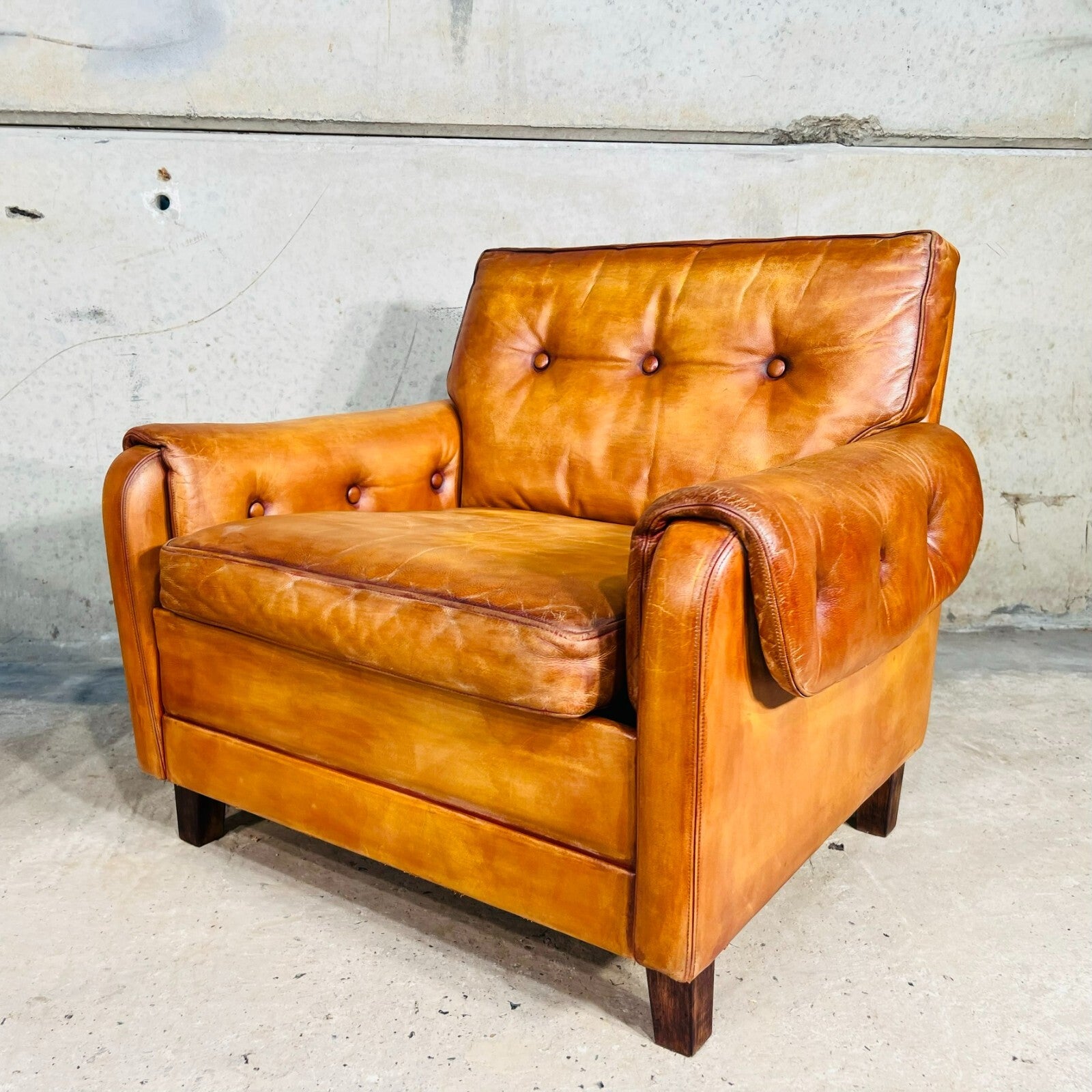 Pair of Vintage Danish 1970s Light Tan Leather Armchairs