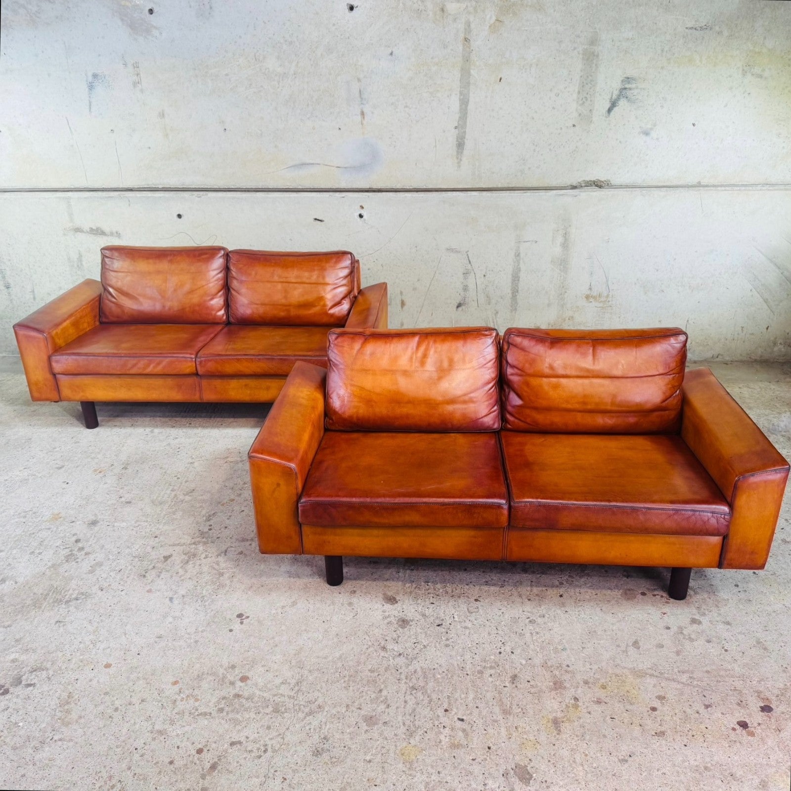 Vintage Pair of Mogens Hansen Tan Leather Two-Seater Sofas