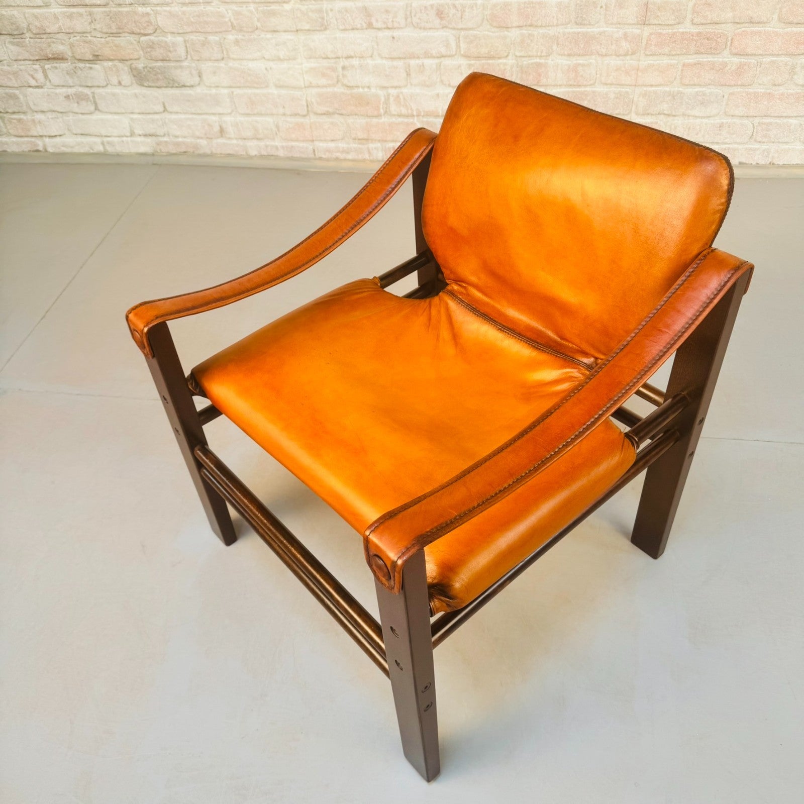 Vintage Danish Safari Chair | Hand Dyed Tan Leather | Solid Beech Frame