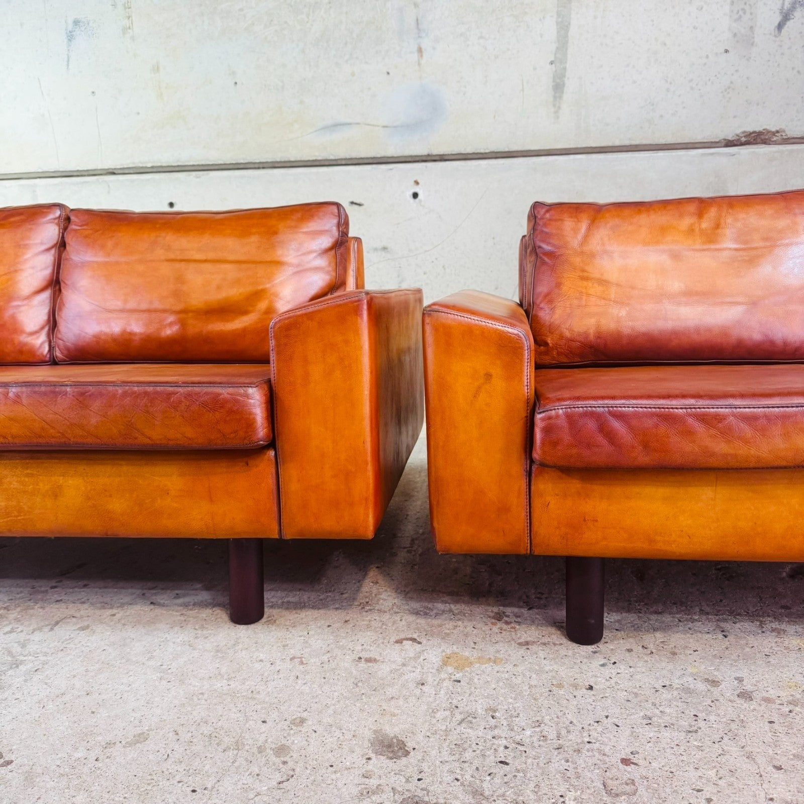 Vintage Pair of Mogens Hansen Tan Leather Two-Seater Sofas