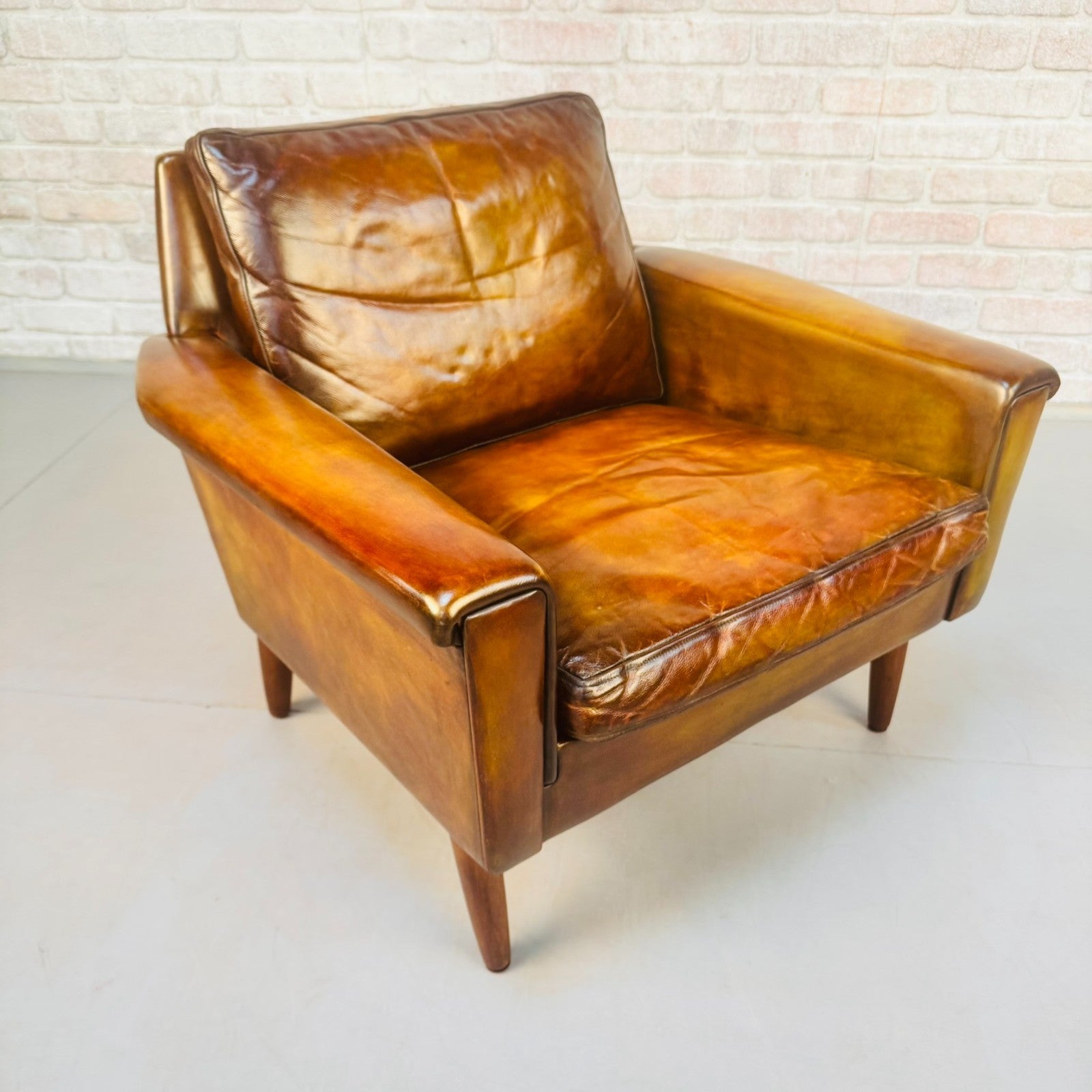 Vintage 1960s George Thams Danish Armchair | Hand Dyed Tan Leather