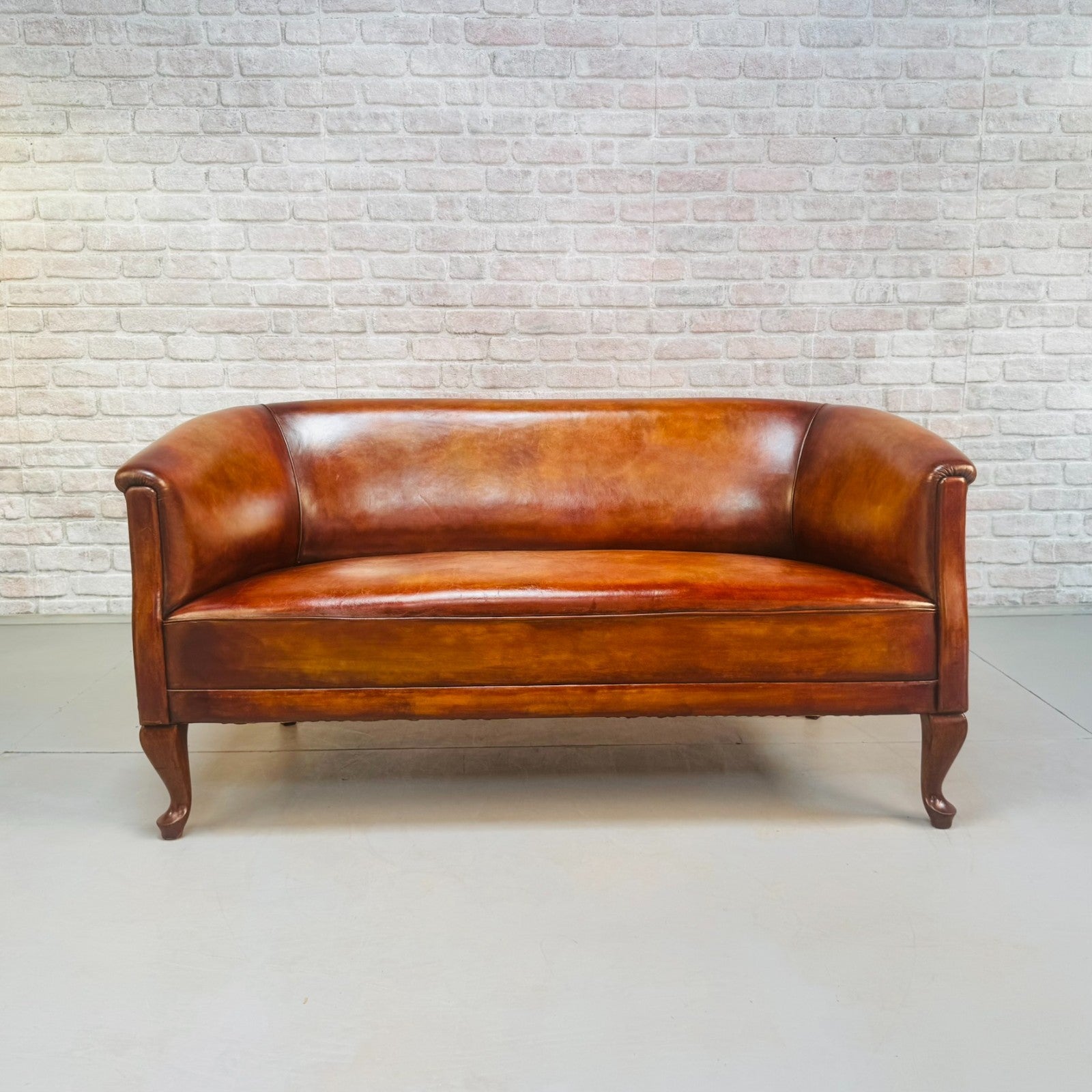 Vintage Danish Two Seater Tan Leather Sofa